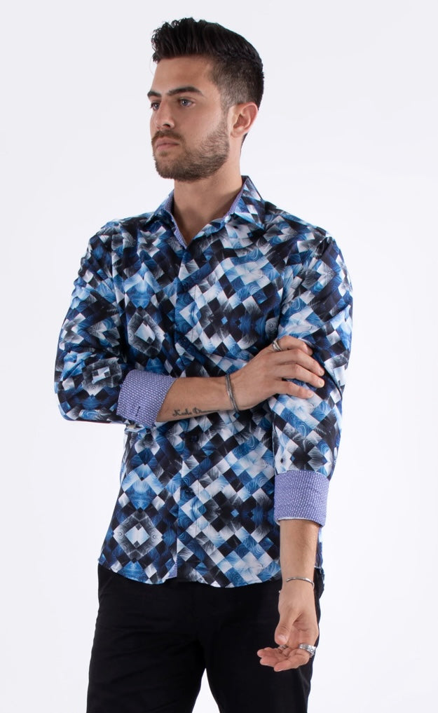 Bespoke Moda long sleeve button up dress shirt. Mirrored glass