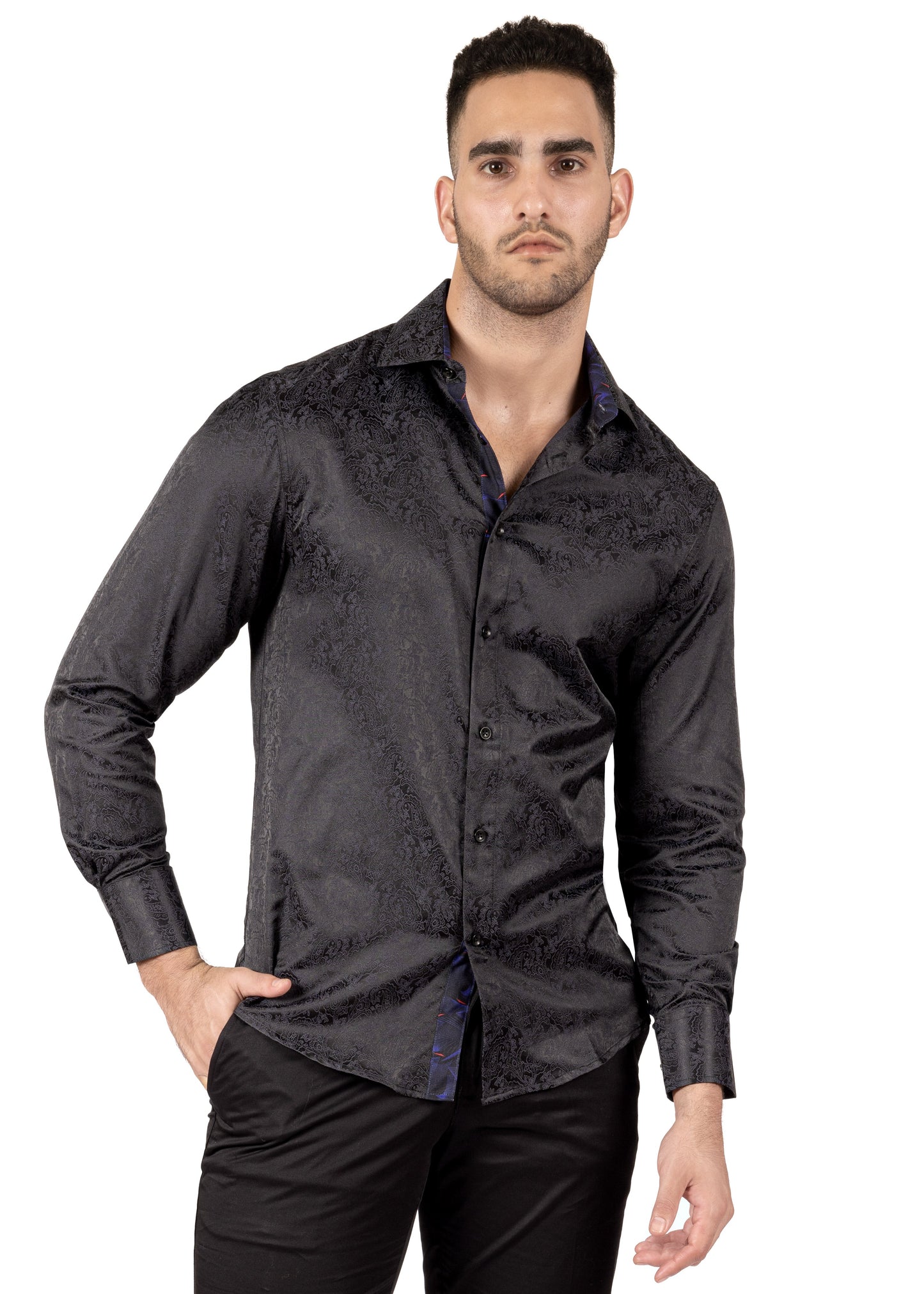 Bespoke paisley Dream Black long sleeve button up dress dress shirt - Black