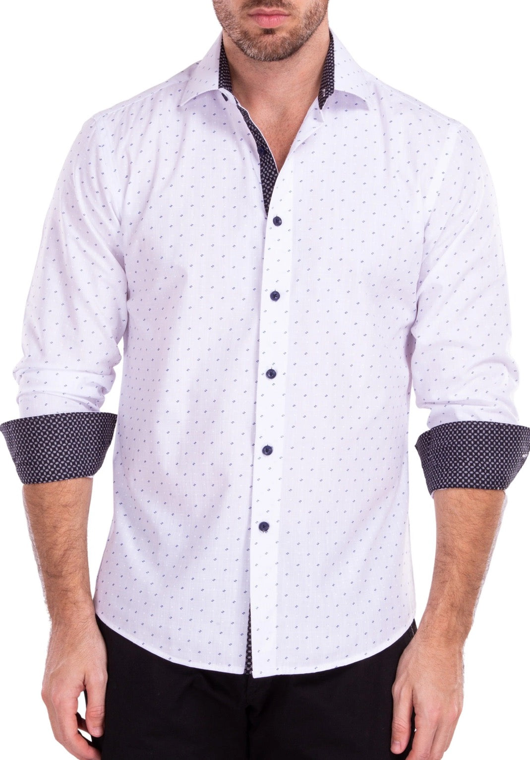 Bespoke Moda long sleeve button up dress shirt. Stitch pattern linen texture