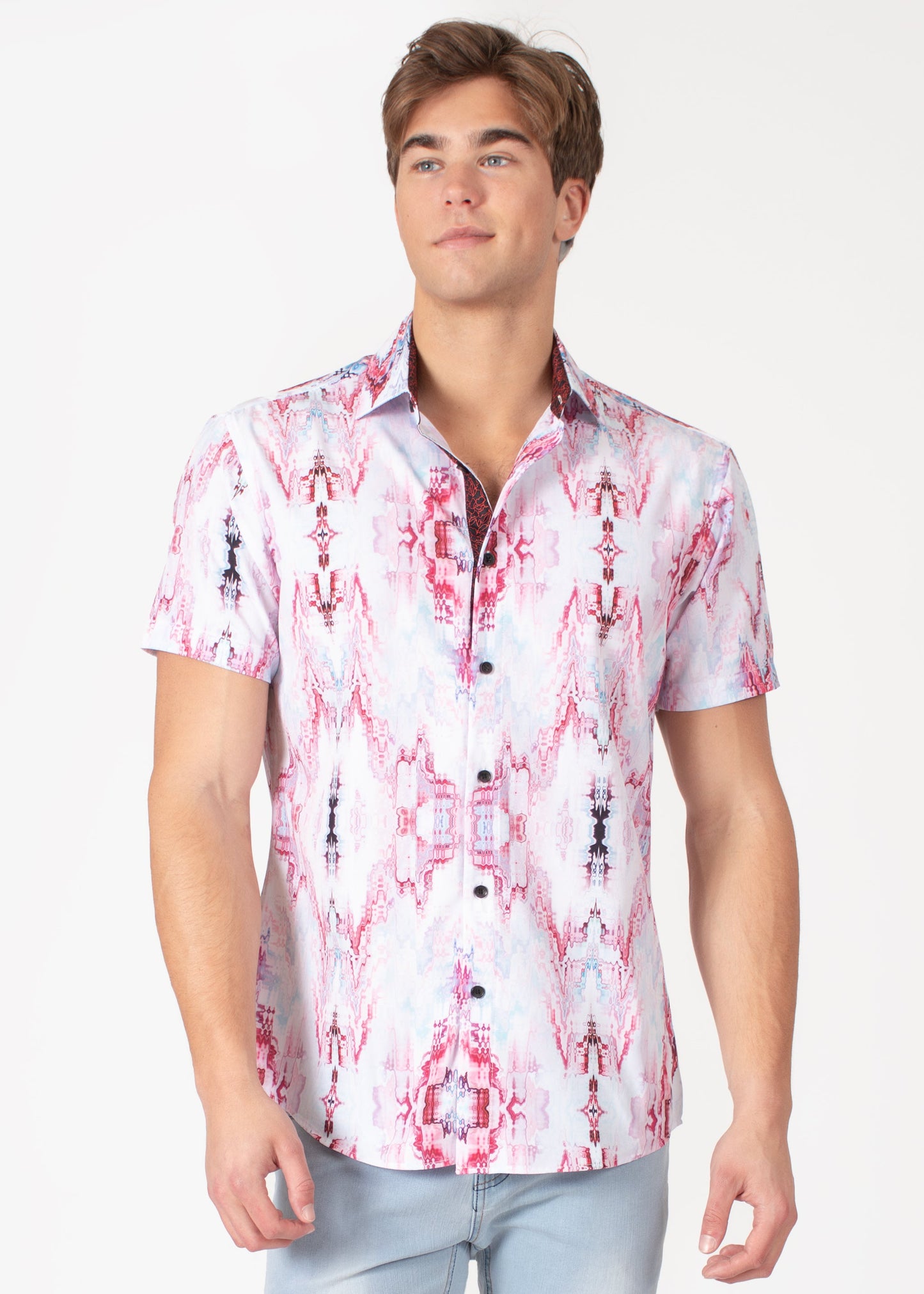 Bespoke short sleeve dress shirt. Water color Red