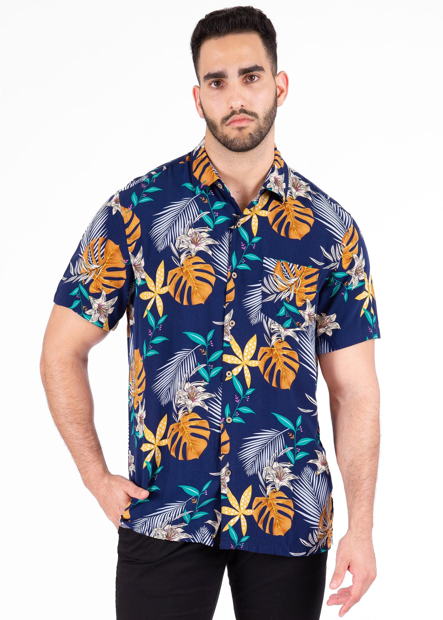 Bespoke short sleeve dress shirt. Paradise palms