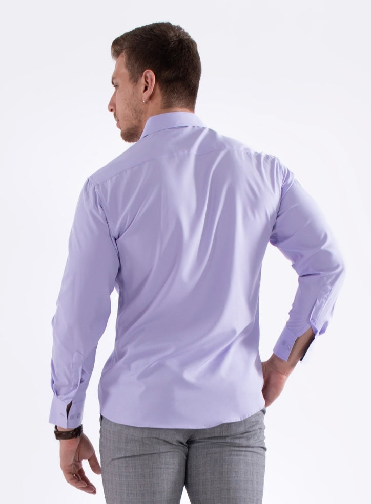 Bespoke Performance stretch fit long sleeve button up dress shirt. Lilac