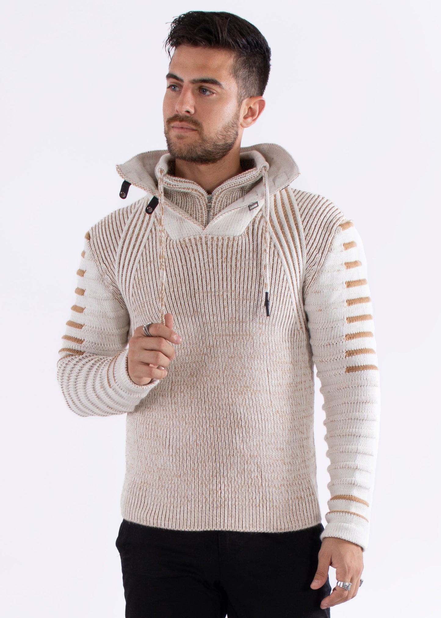 Bespoke zip collar Ribbed pullover slim fit sweater