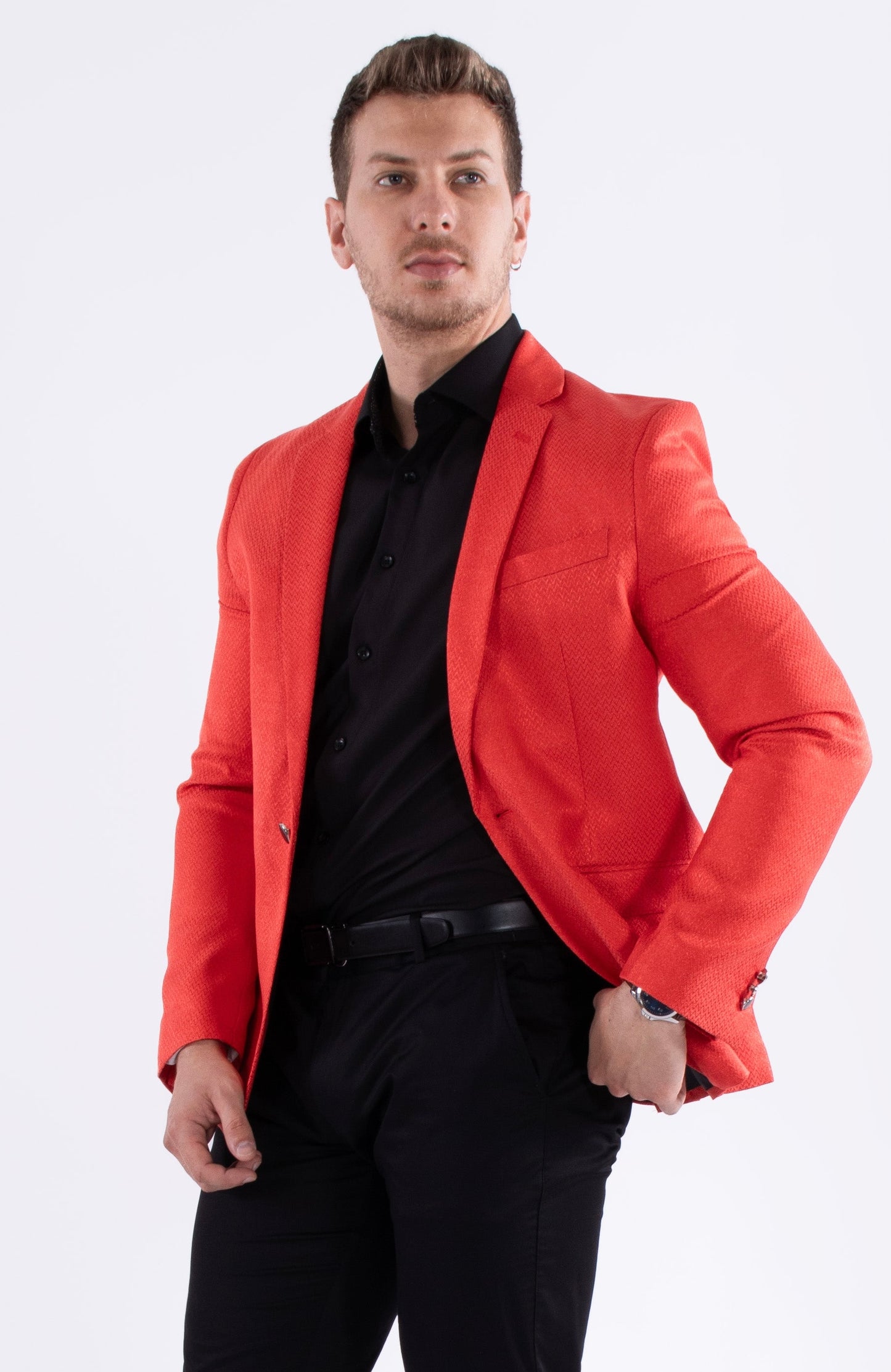 Bespoke Moda Red Micro Zig-Zag Blazer