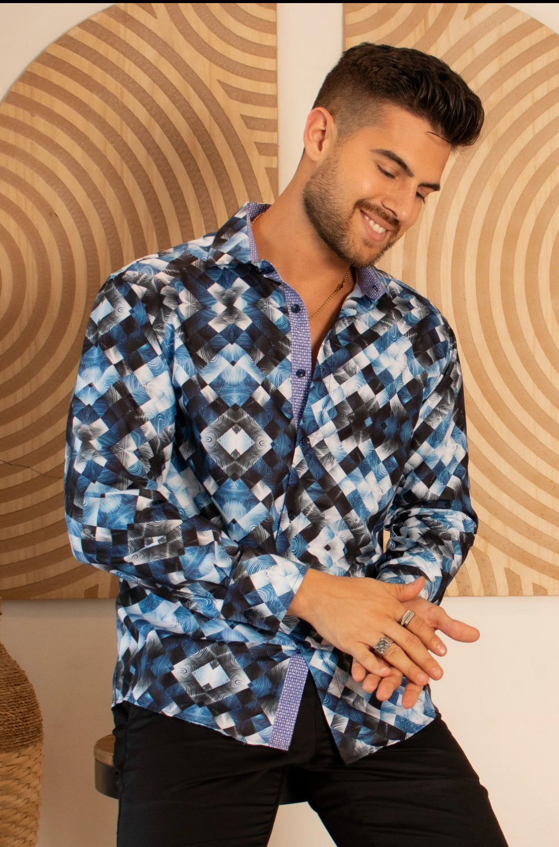 Bespoke Moda long sleeve button up dress shirt. Mirrored glass