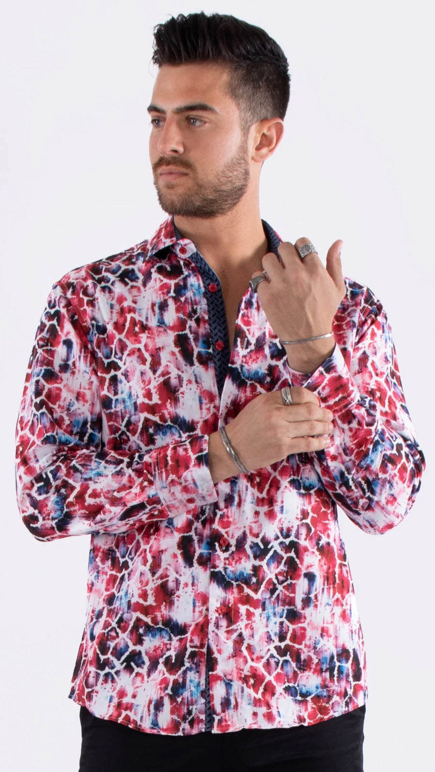 Bespoke Moda long sleeve button up dress shirt. Cracked red