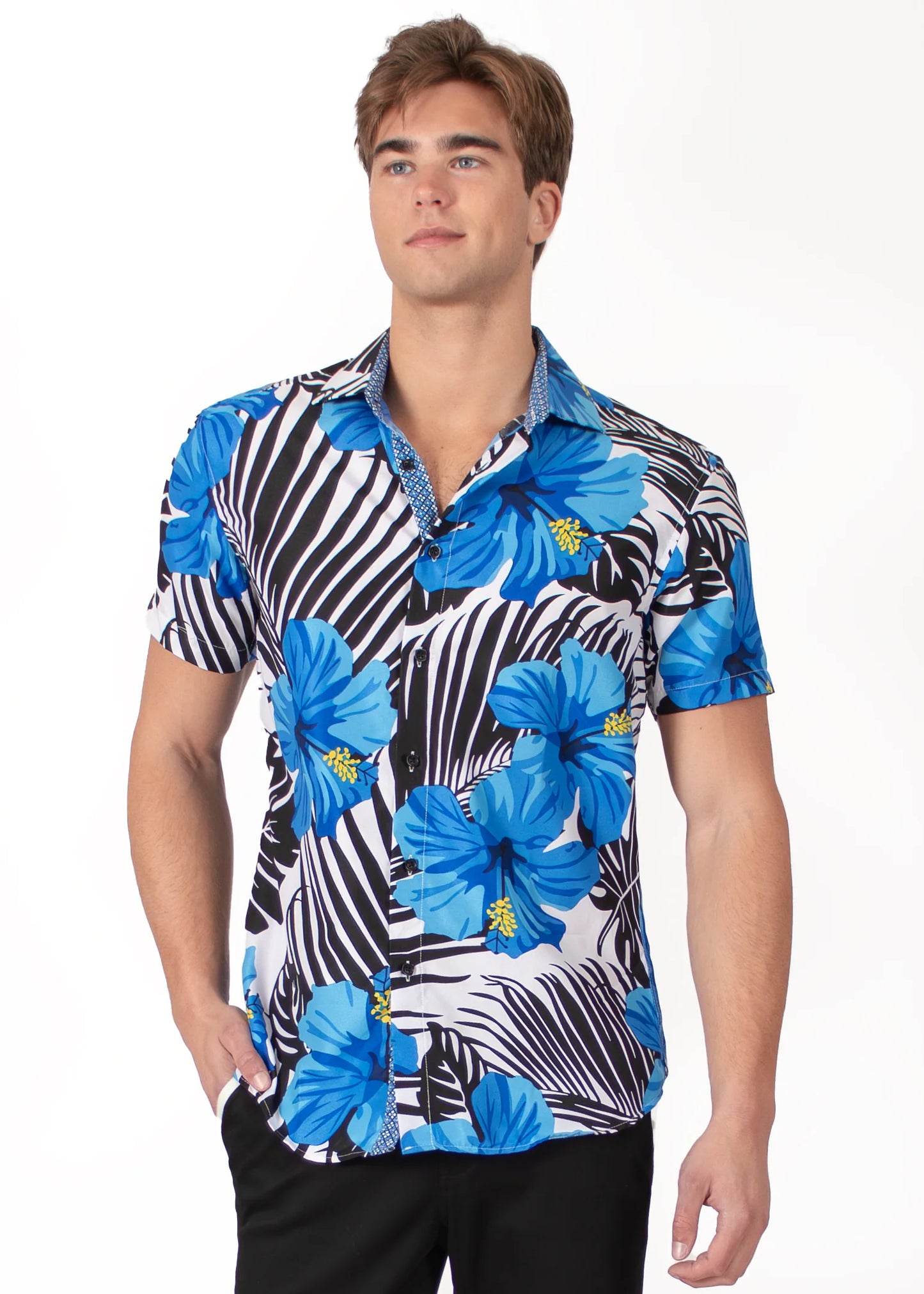 Bespoke bc collection button up dress shirt. Hawaii blue