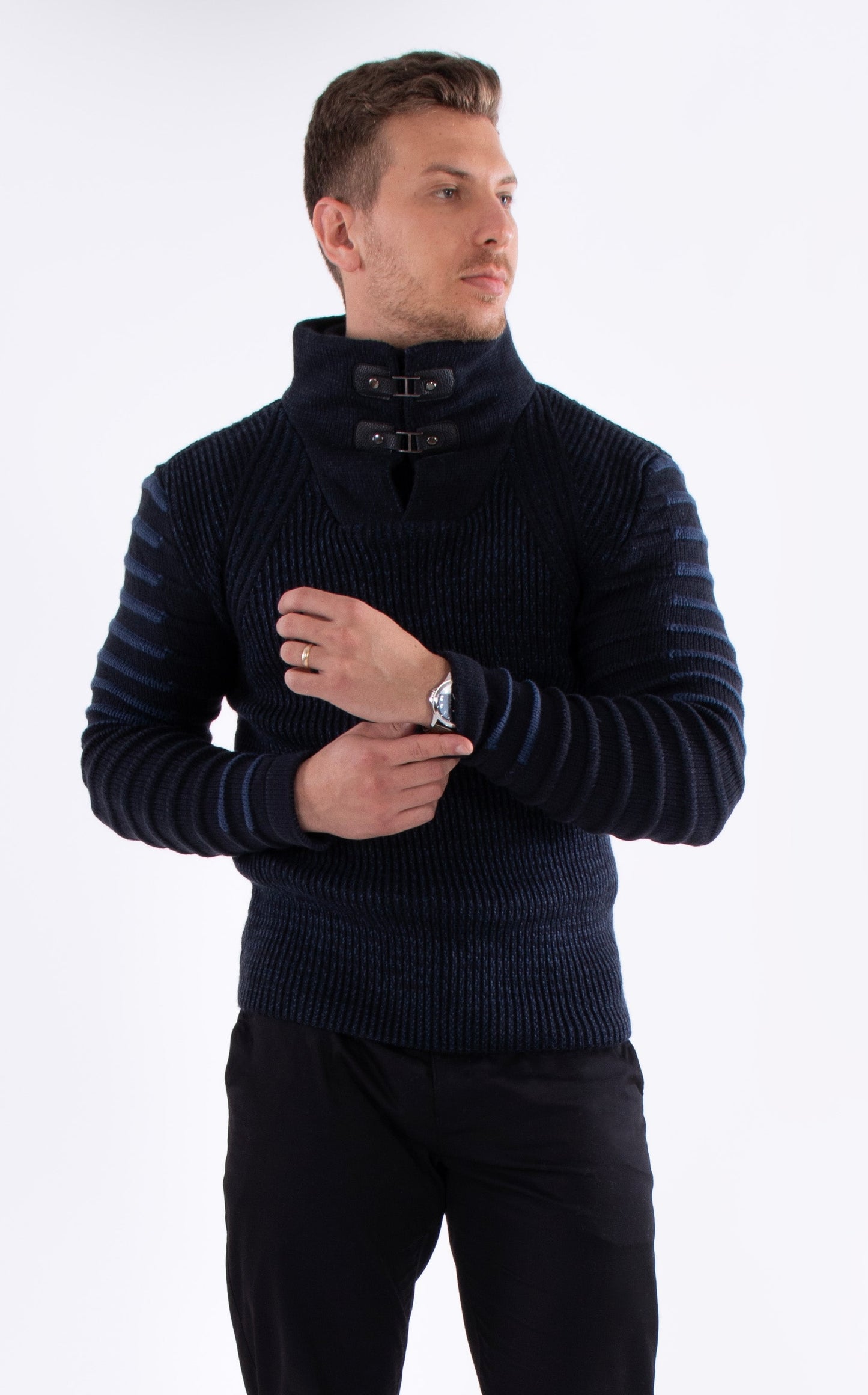 Bespoke zip collar Ribbed pullover slim fit sweater