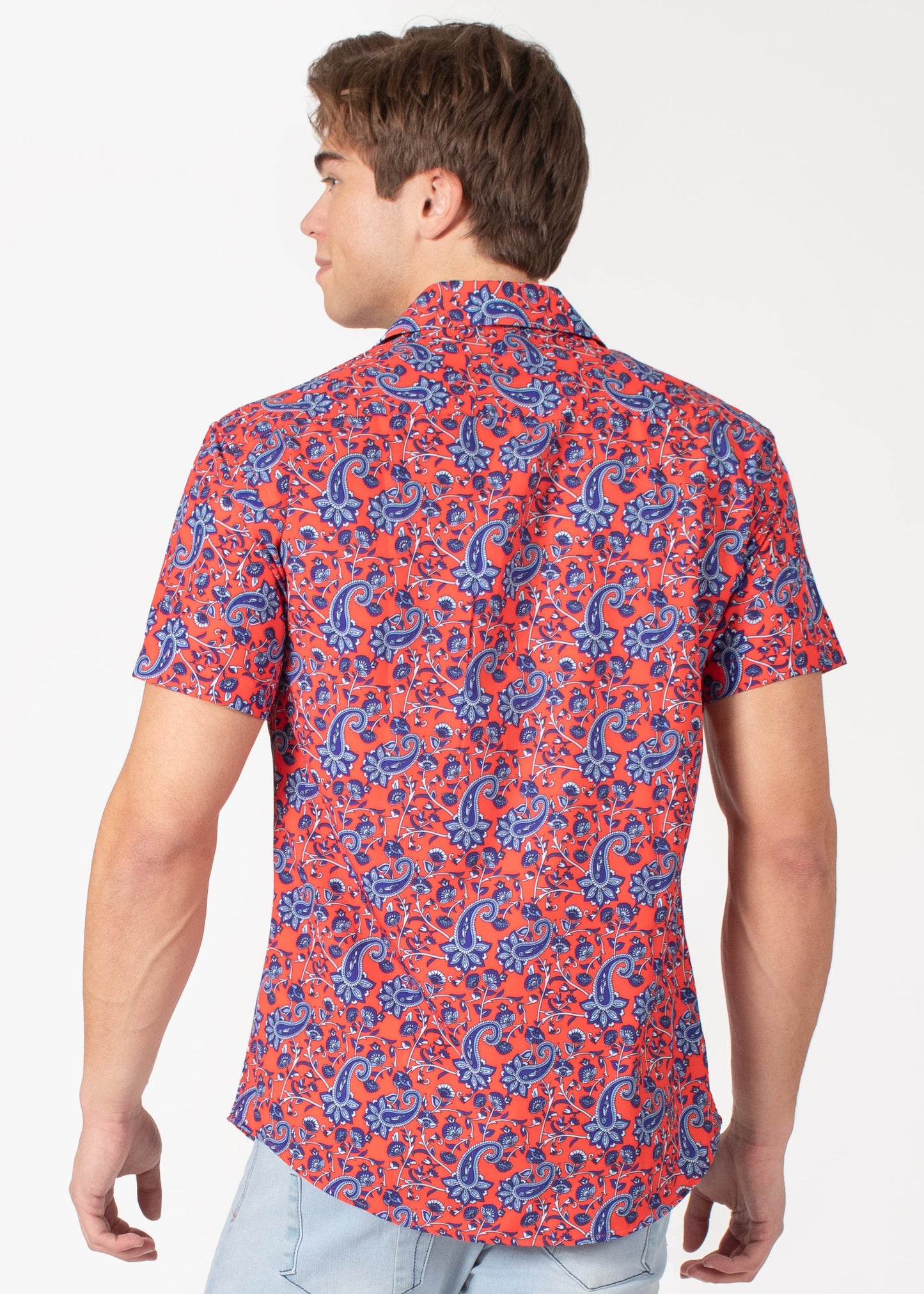 Bespoke short sleeve dress shirt. Abstract paisley