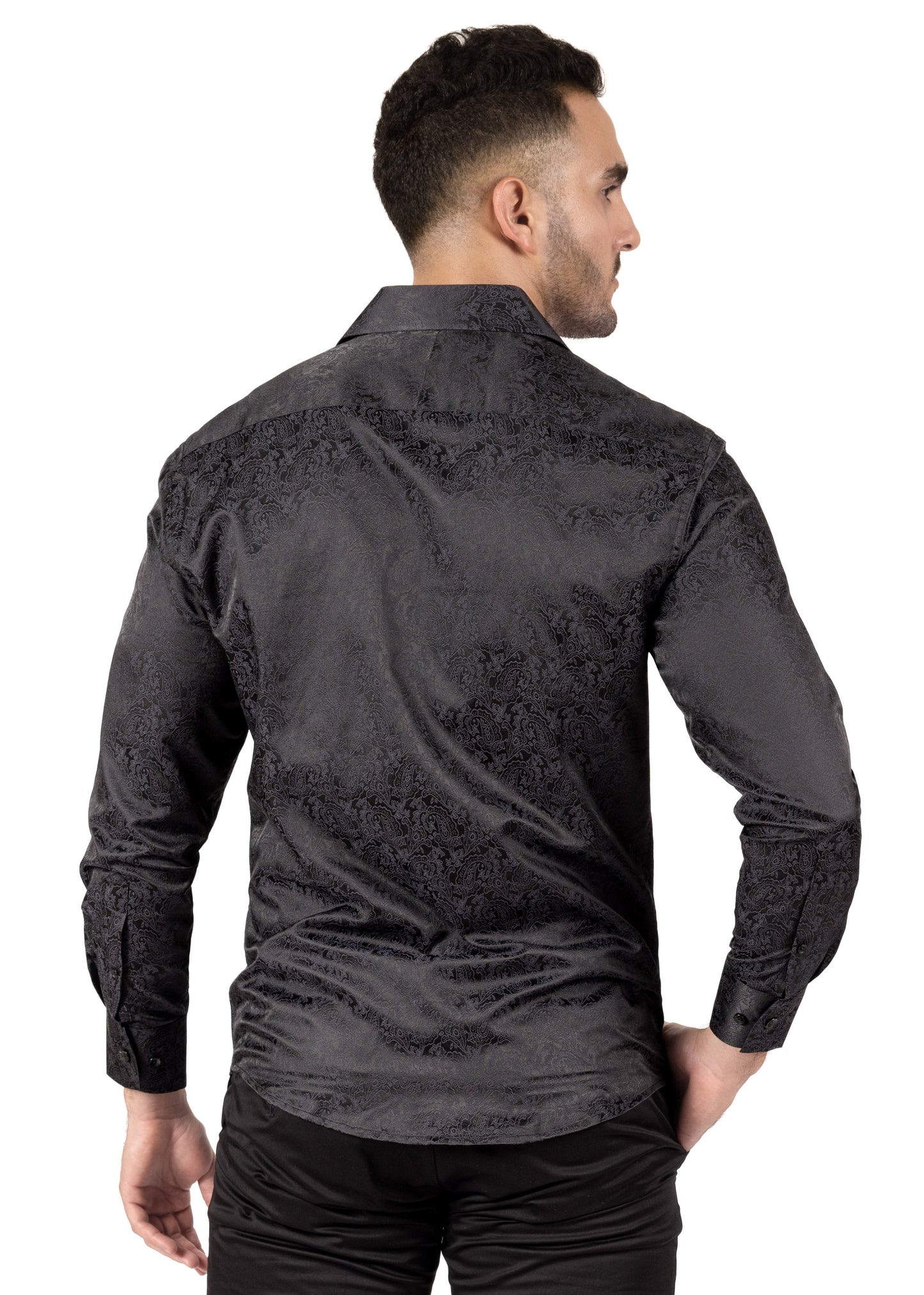 Bespoke paisley Dream Black long sleeve button up dress dress shirt - Black