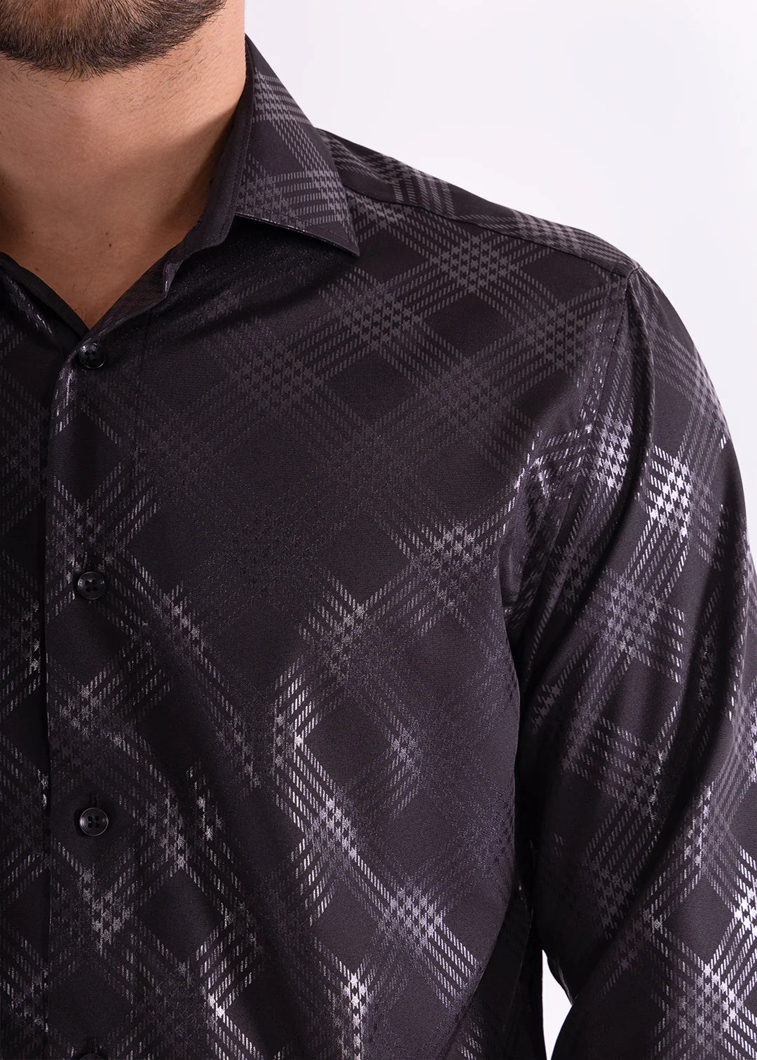 Bespoke Moda Black Metalica Criss Cross Pattern Long Sleeve Dress shirt