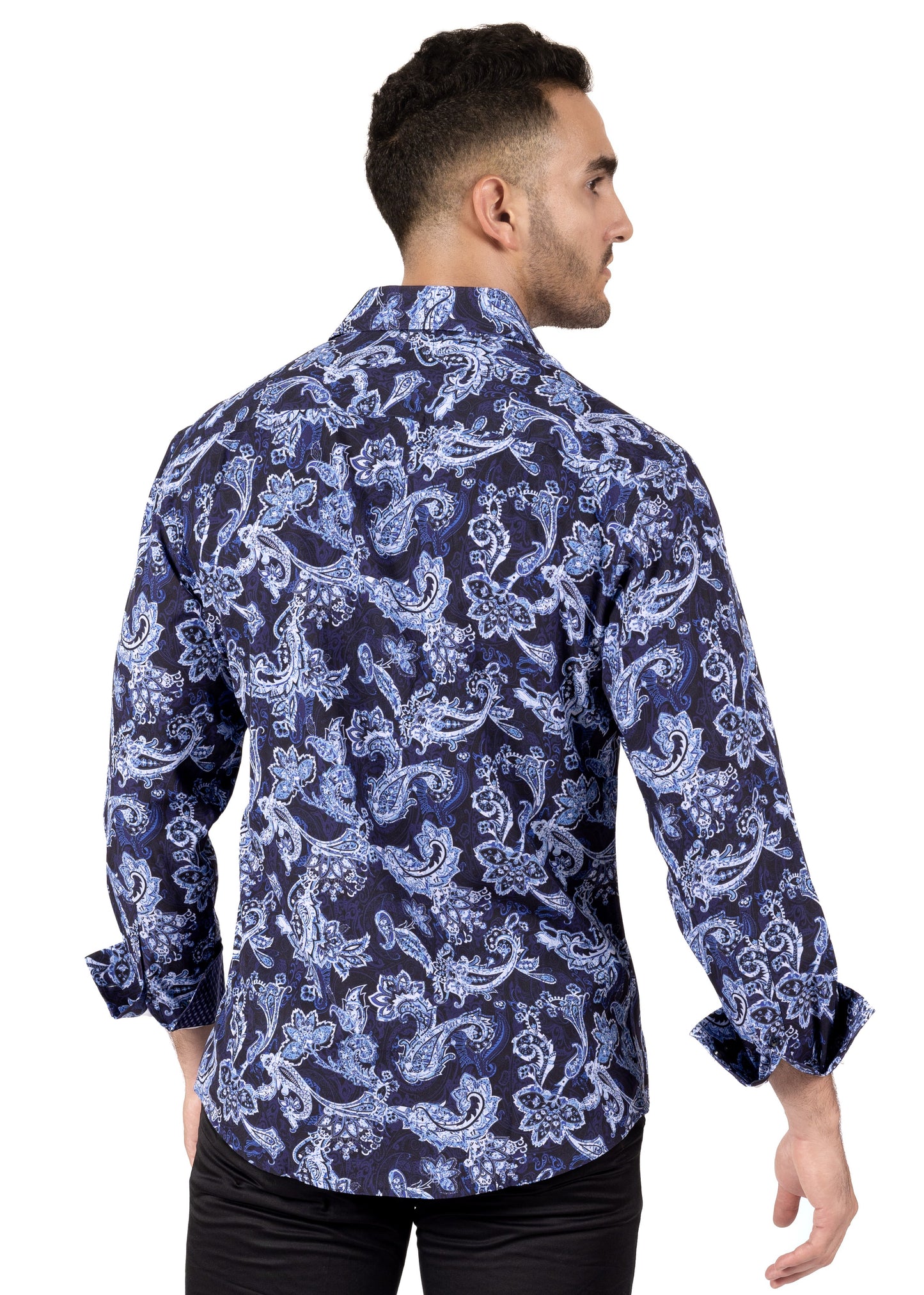 Bespoke Paisley Charm Navy long sleeve button up dress dress shirt