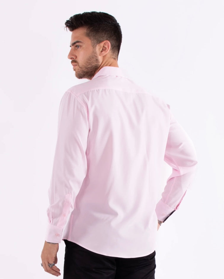 Bespoke Performance stretch fit long sleeve button up dress shirt. Pink