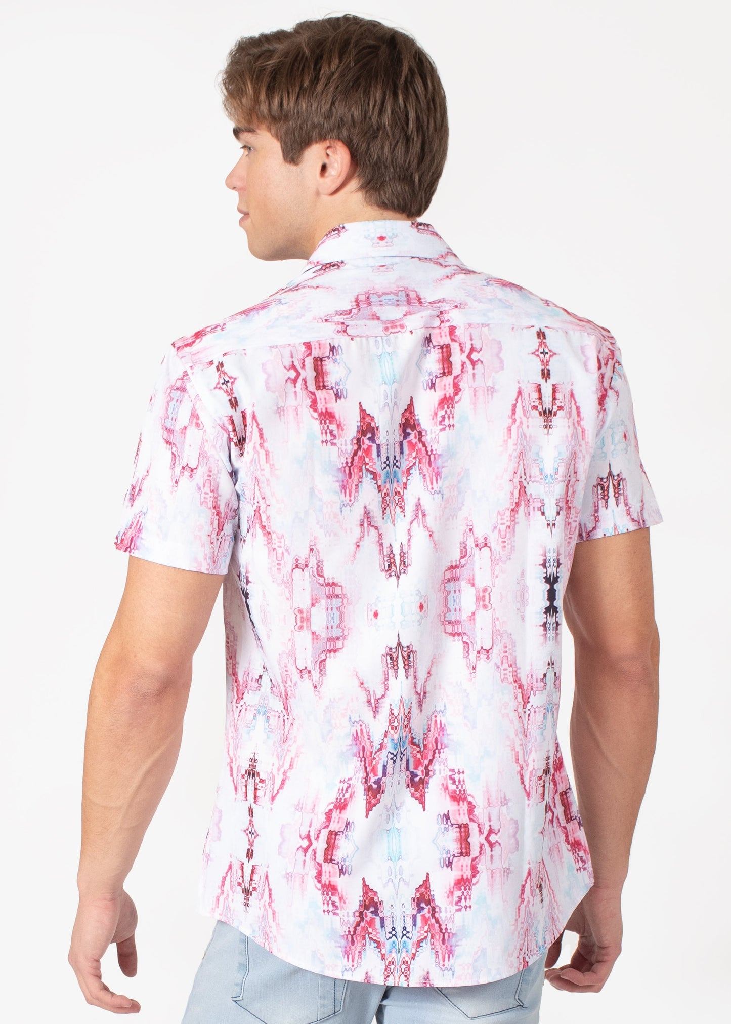Bespoke short sleeve dress shirt. Water color Red