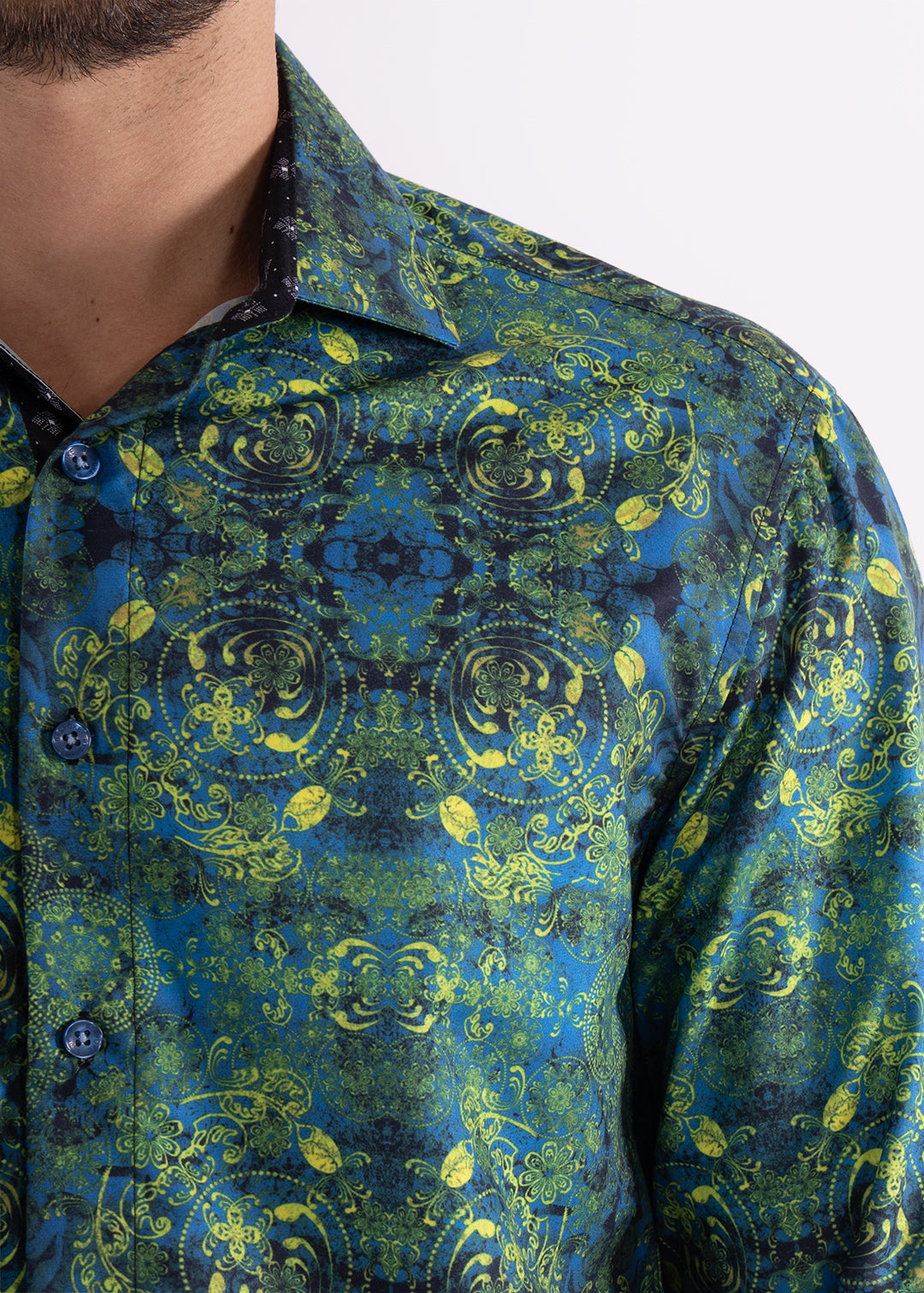 Bespoke Moda long sleeve button up dress shirt. Green retro