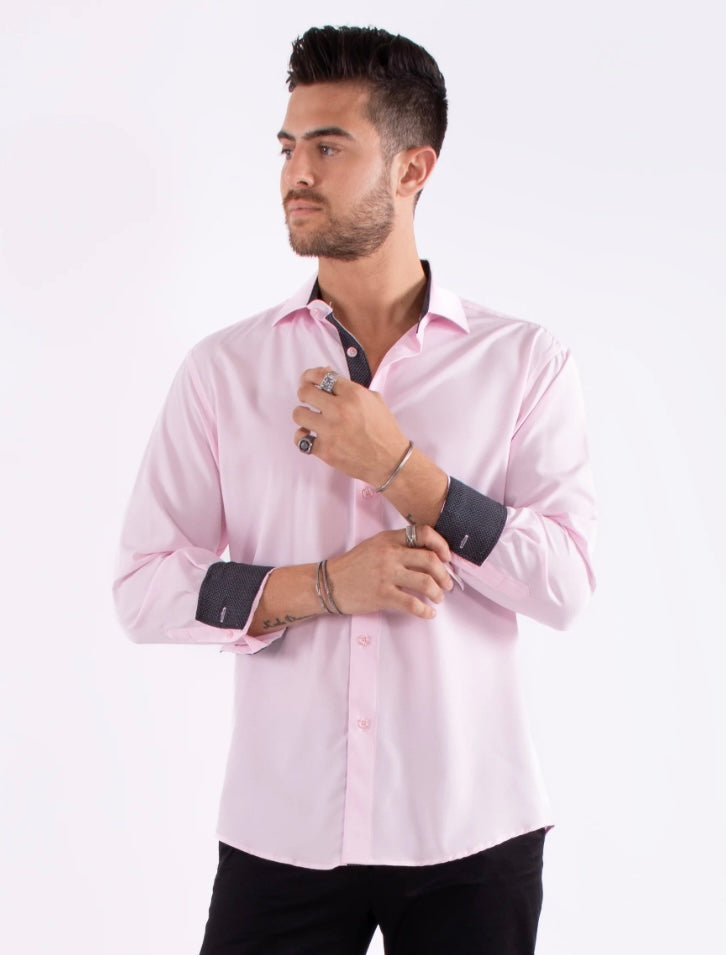 Bespoke Performance stretch fit long sleeve button up dress shirt. Pink