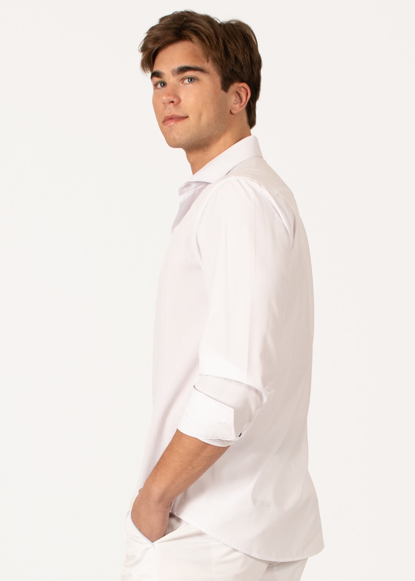 Bespoke Solid essential long sleeve button up dress shirt - White