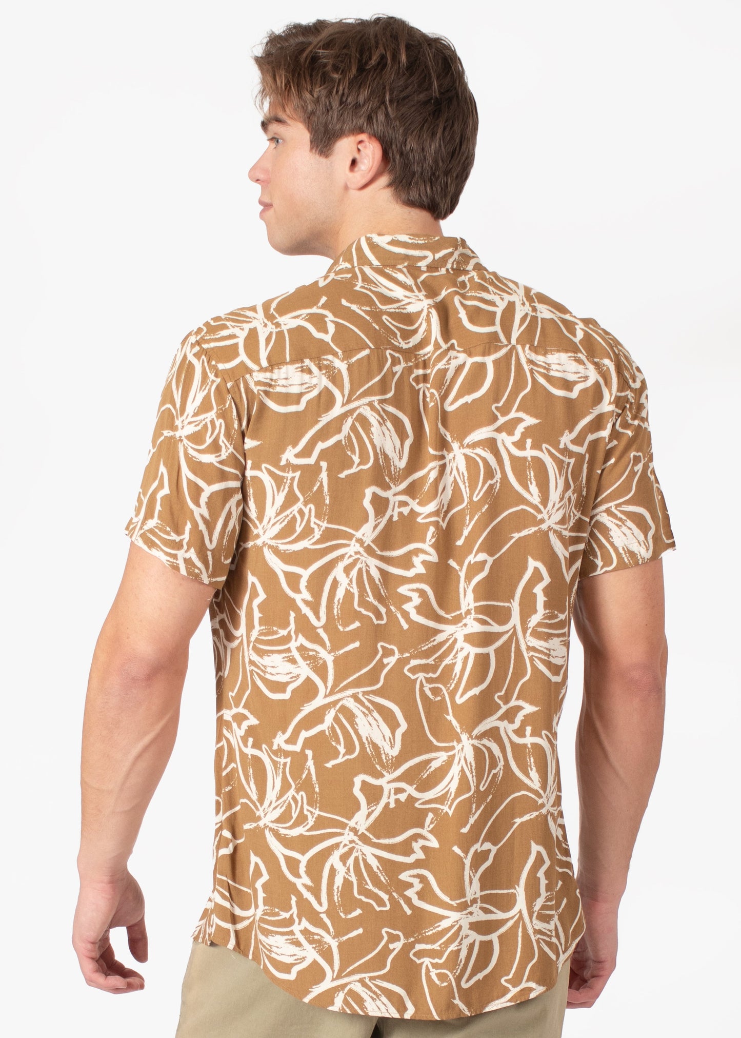Bespoke short sleeve dress shirt. Abstract beige