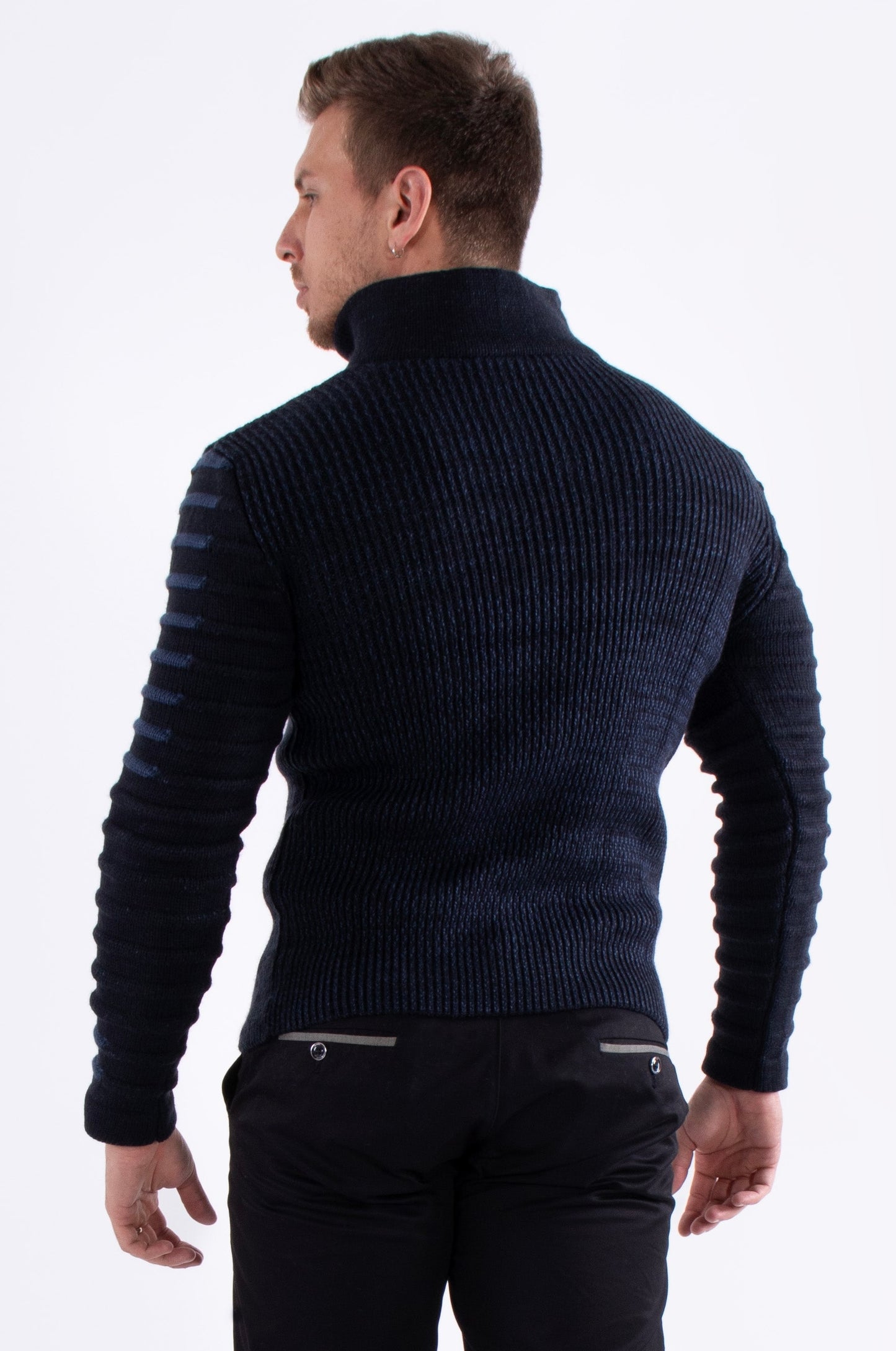 Bespoke zip collar Ribbed pullover slim fit sweater
