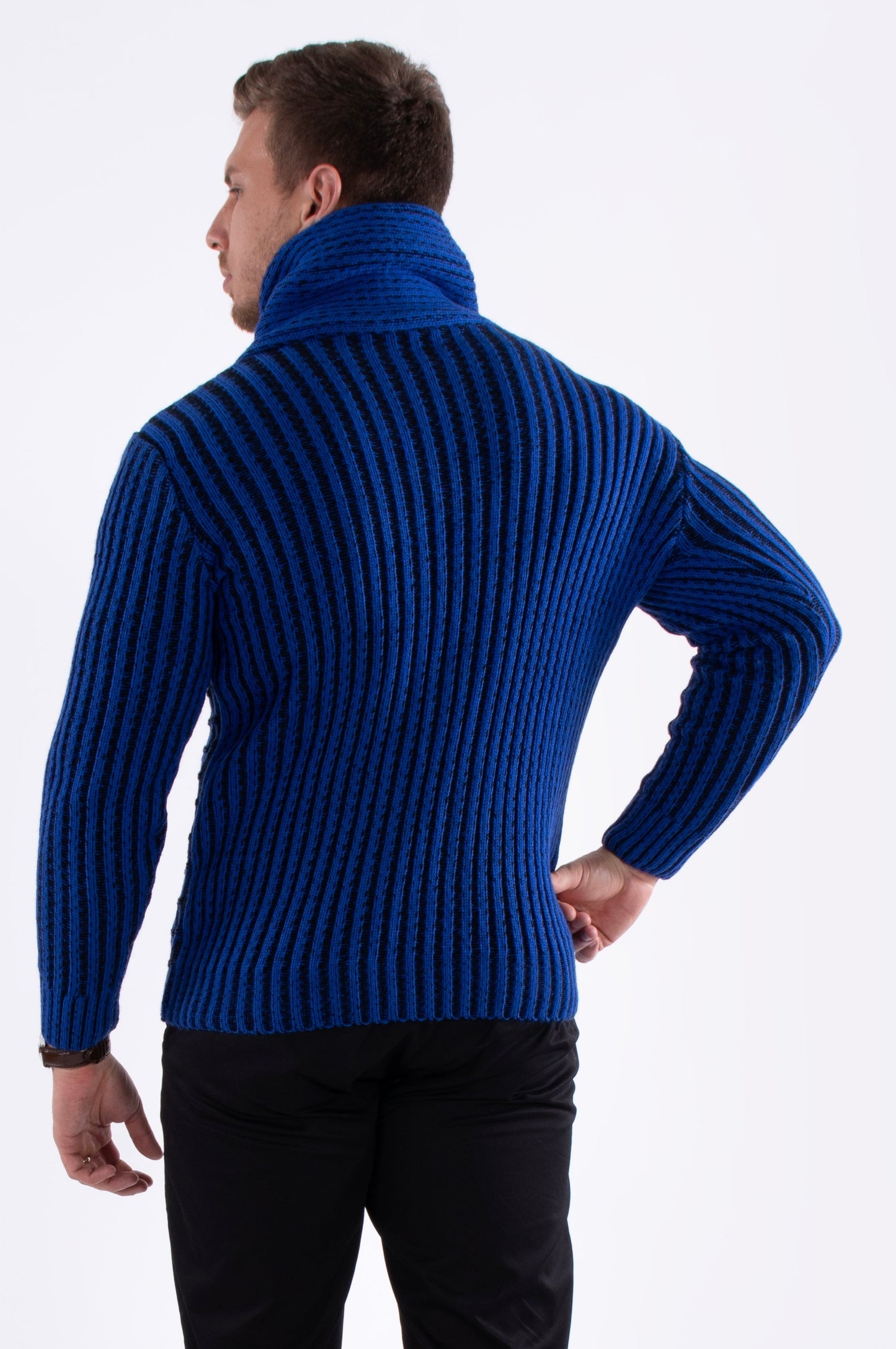 Bespoke Ribbed slim fit high-neck pullover sweater - Blue