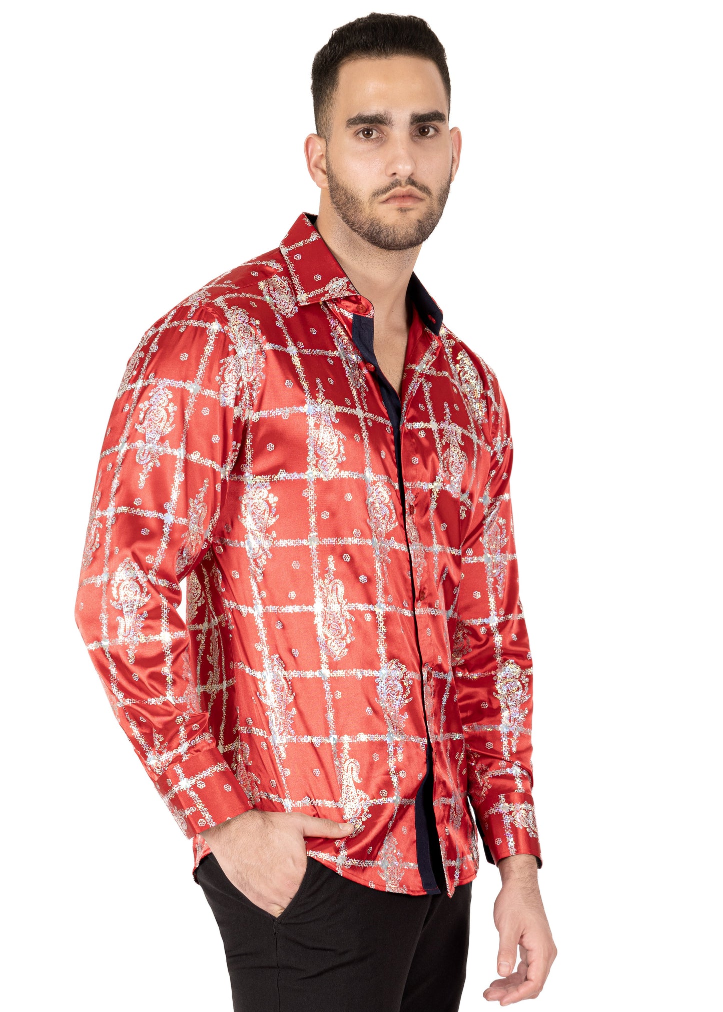 Bespoke Cross Woven Luxe Long Sleeve Dress shirt - Red