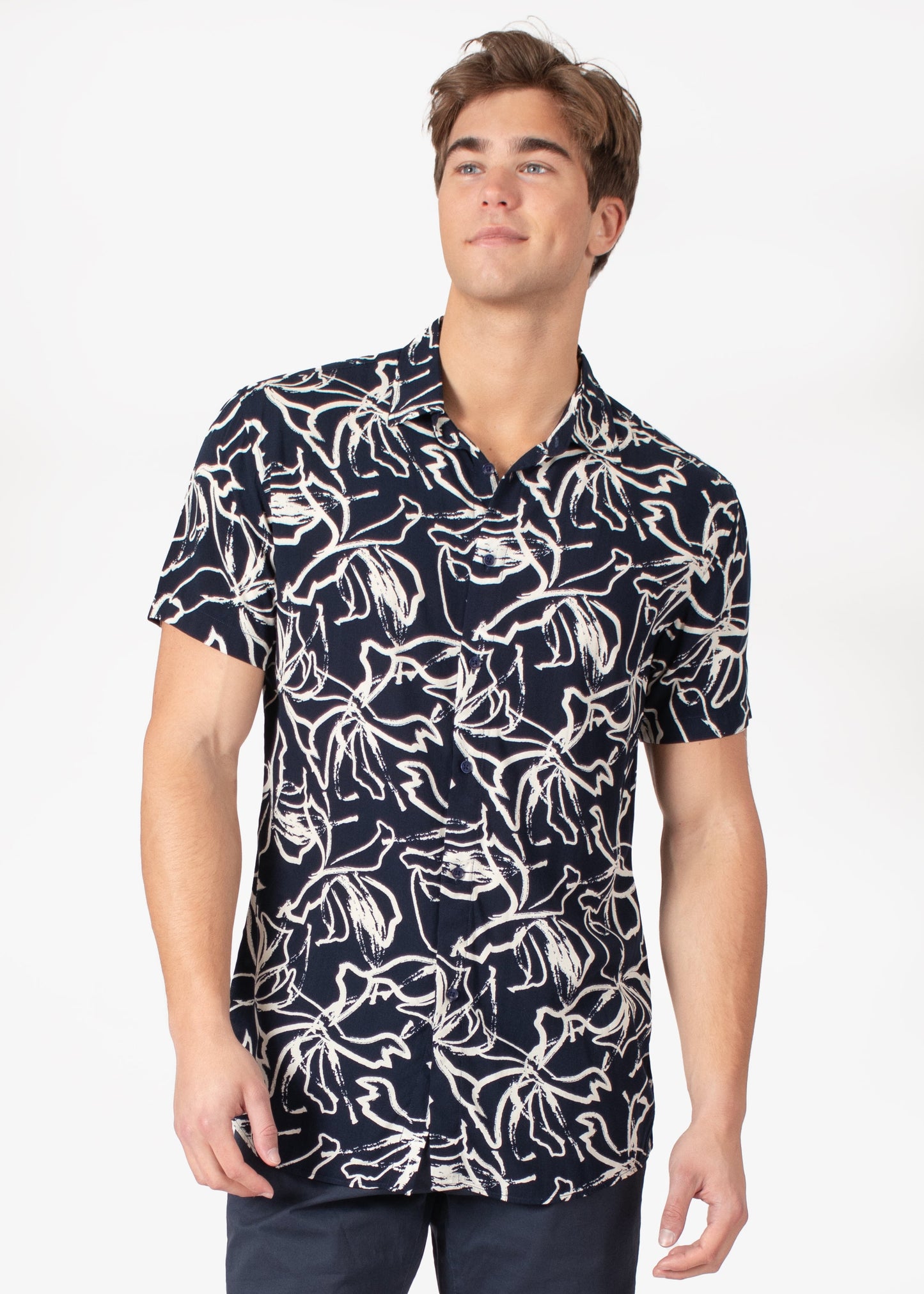 Bespoke short sleeve dress shirt. Abst Navy