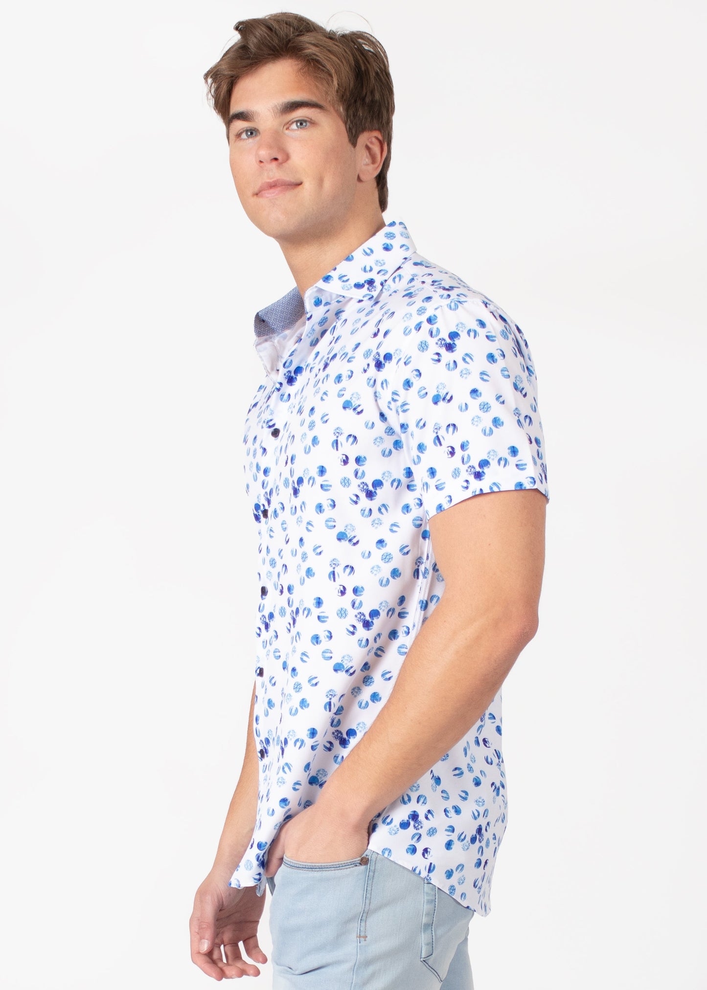 Bespoke short sleeve dress shirt. Blue marbles