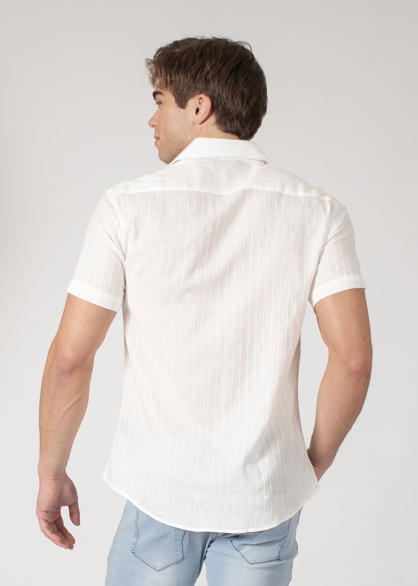 Bespoke short sleeve dress shirt. Soft stripes White