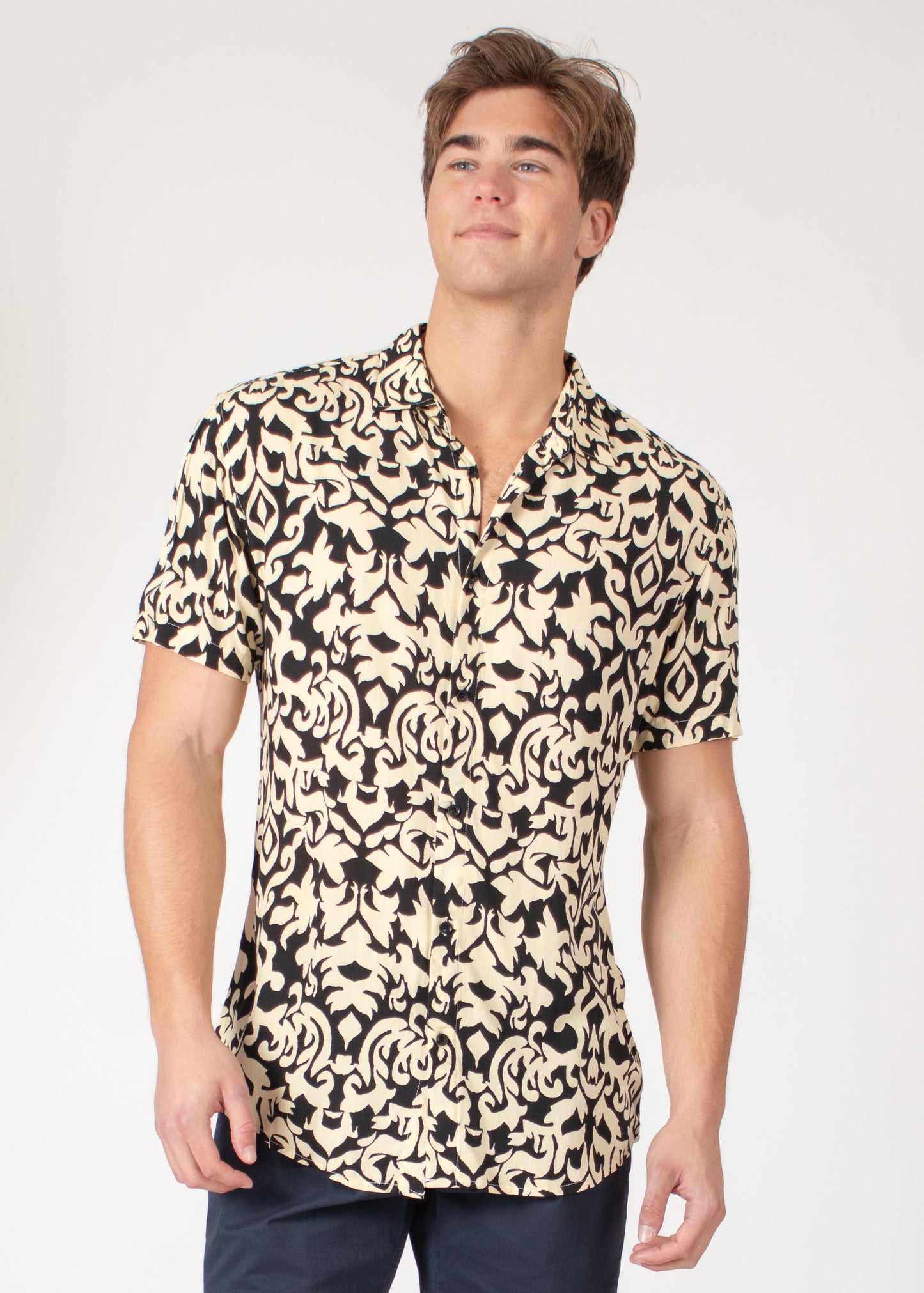 Bespoke short sleeve dress shirt. Abstract Black