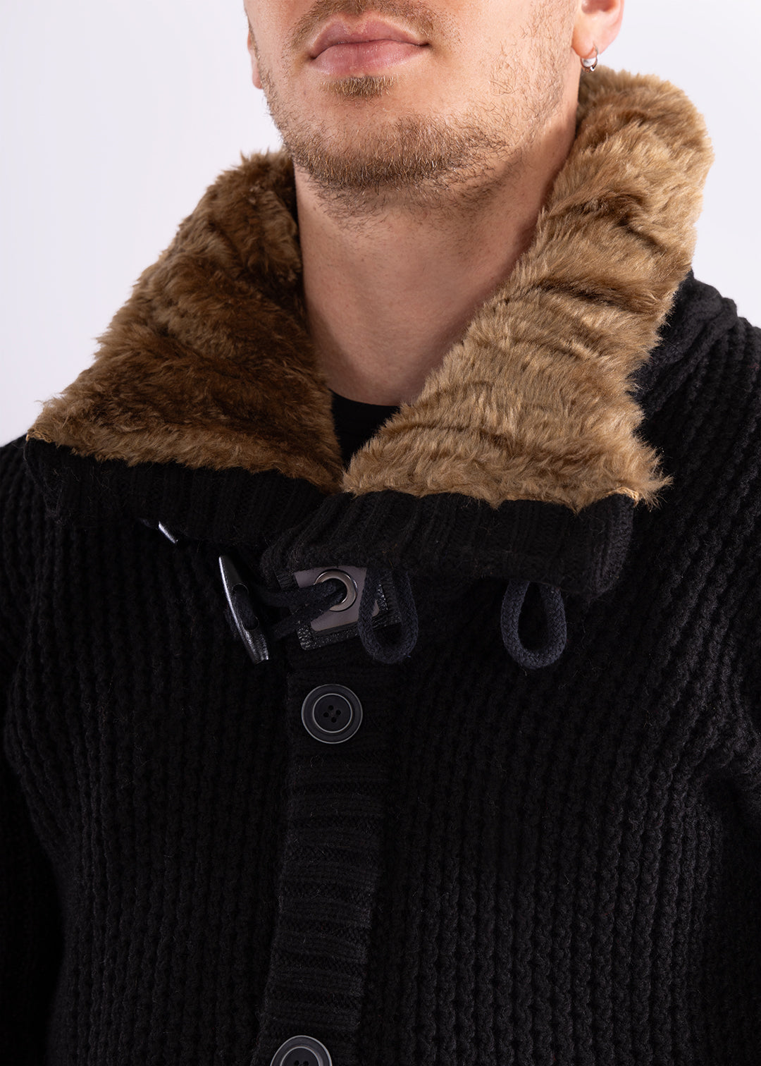 Bespoke Faux fur-lined collar button up slim fit sweater