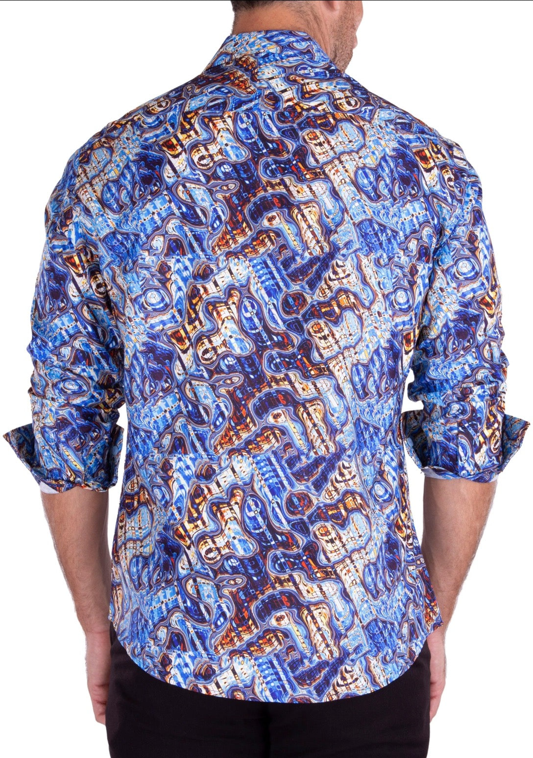 Bespoke Moda long sleeve button up dress shirt. Abstract Blue