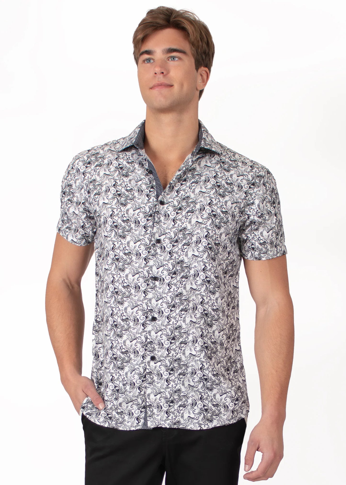 Bespoke bc collection button up dress shirt. Paisley white