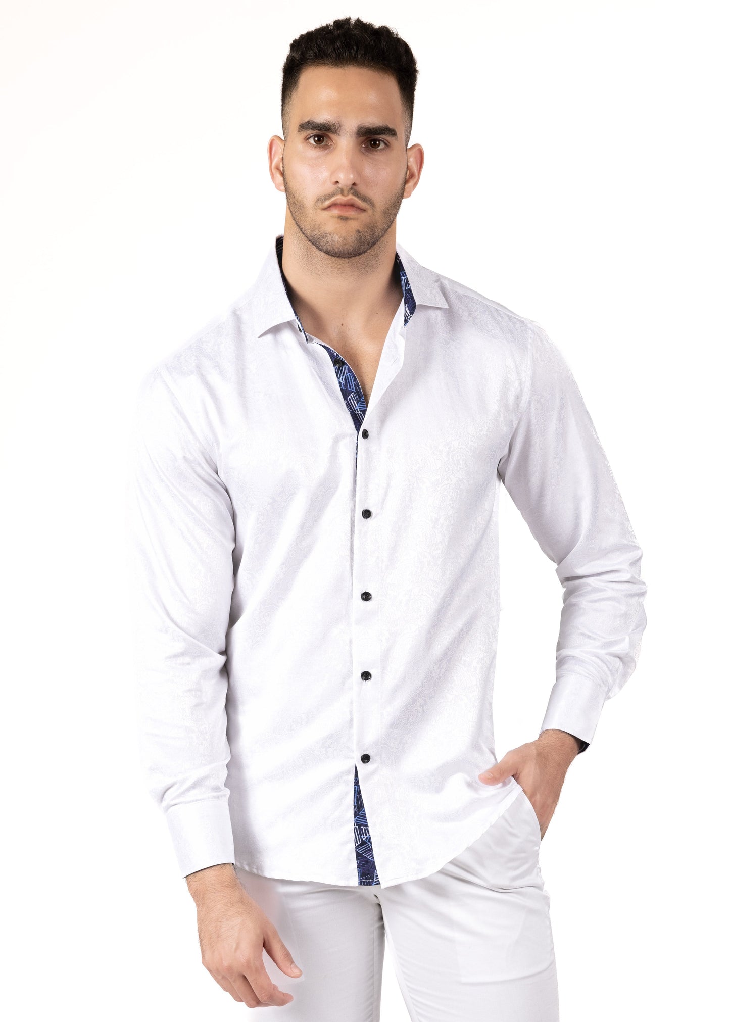 Bespoke paisley Dream White long sleeve button up dress dress shirt - White