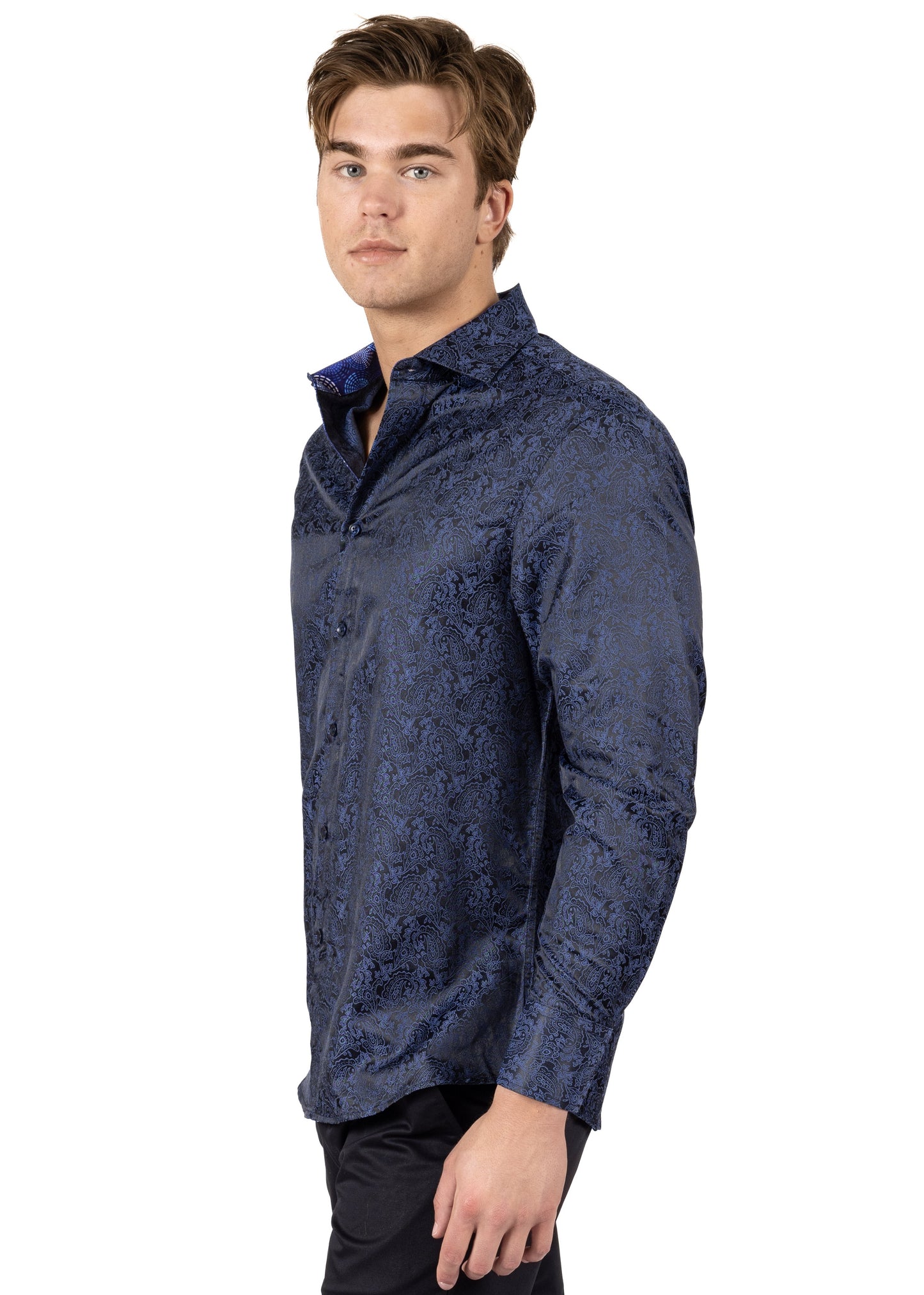 Bespoke paisley Dream Navy long sleeve button up dress dress shirt - Navy