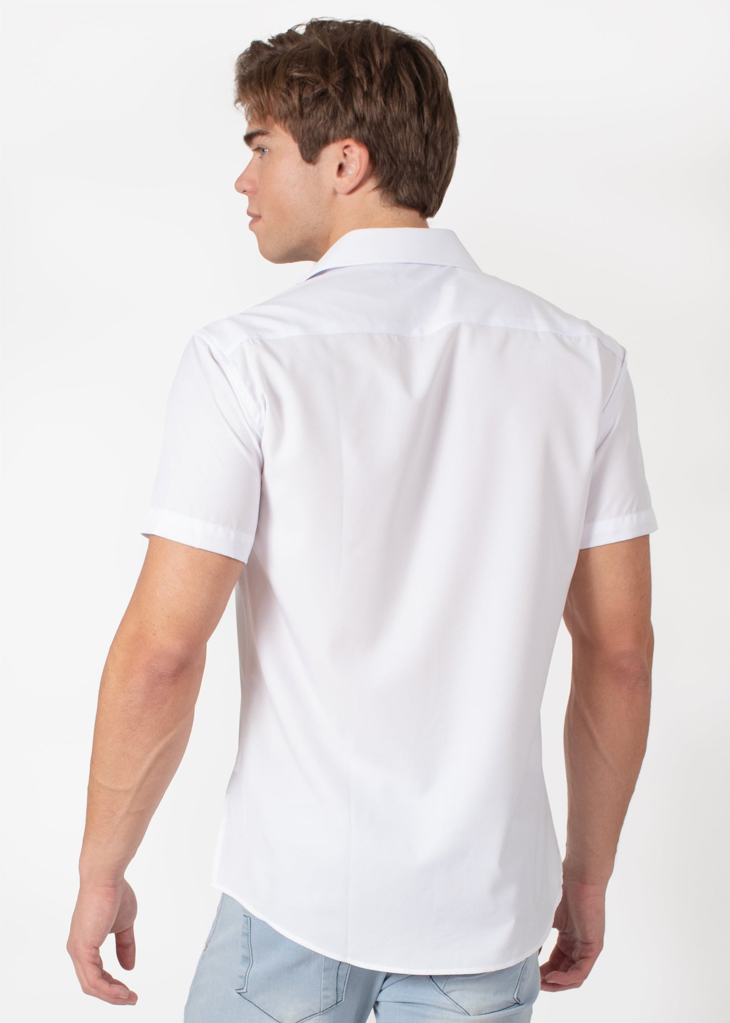 Bespoke short sleeve dress shirt. Textured collar white