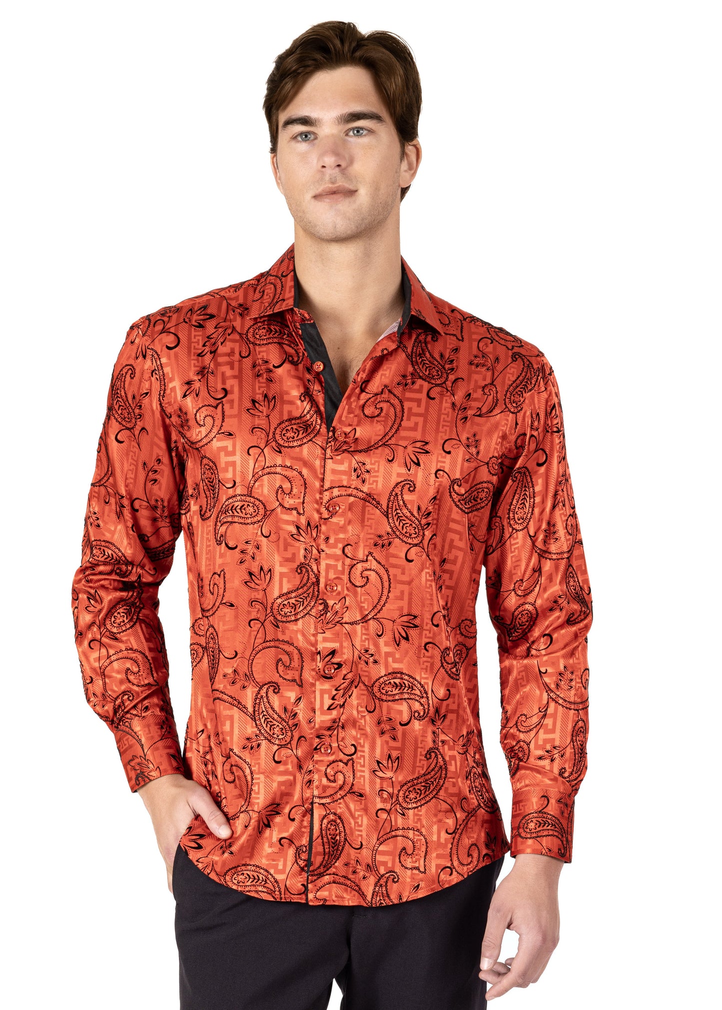 Bespoke Moda Mediterranean Essence Red Long Sleeve Dress shirt
