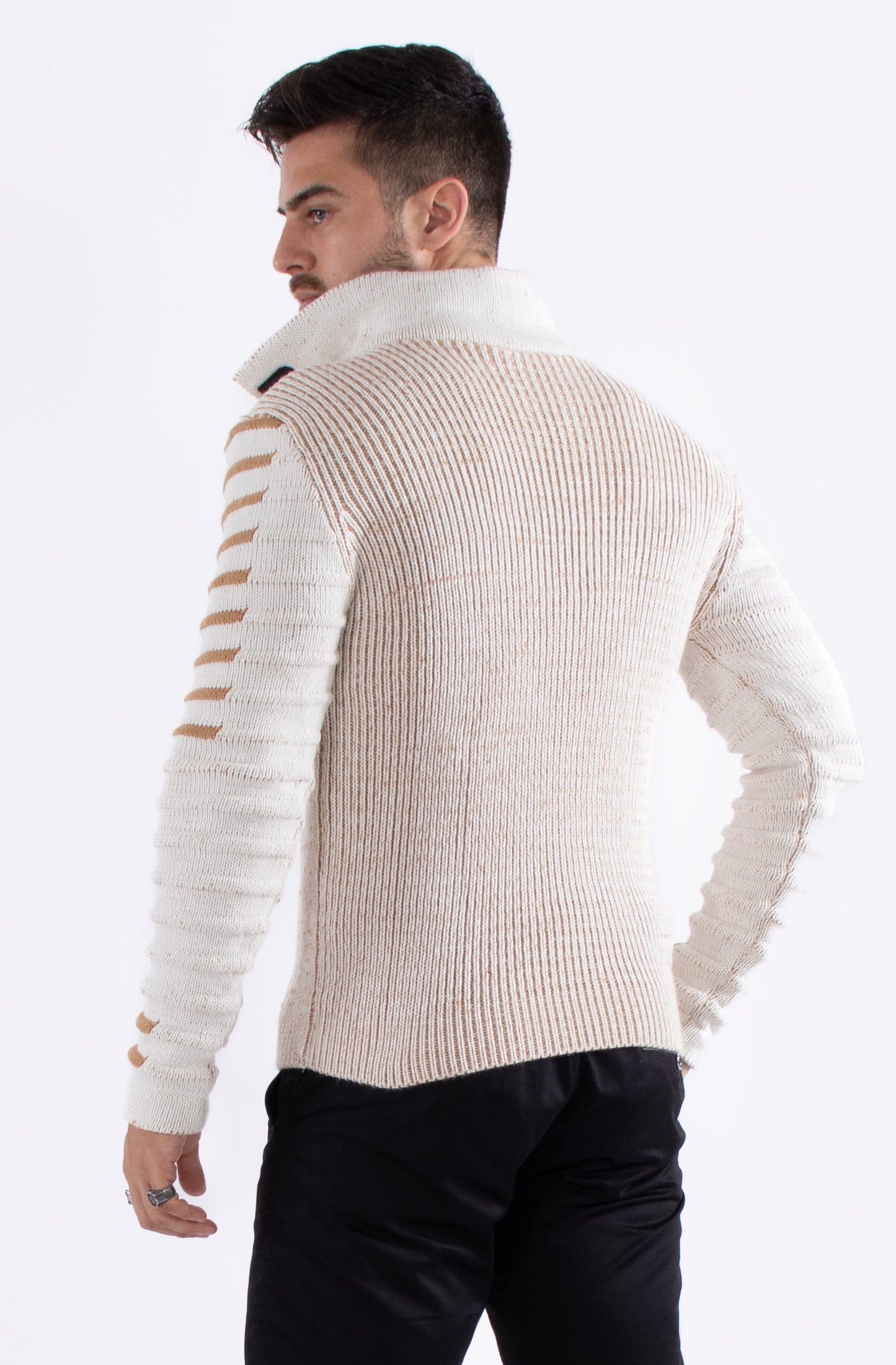 Bespoke zip collar Ribbed pullover slim fit sweater