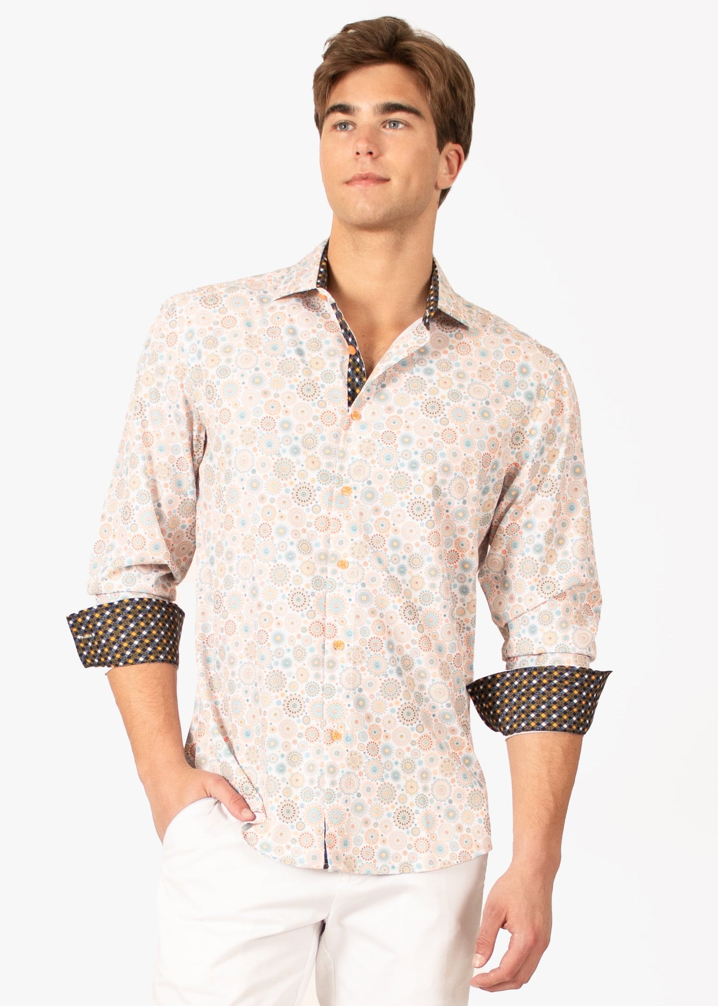Bespoke Moda long sleeve button up dress shirt. Retro natural