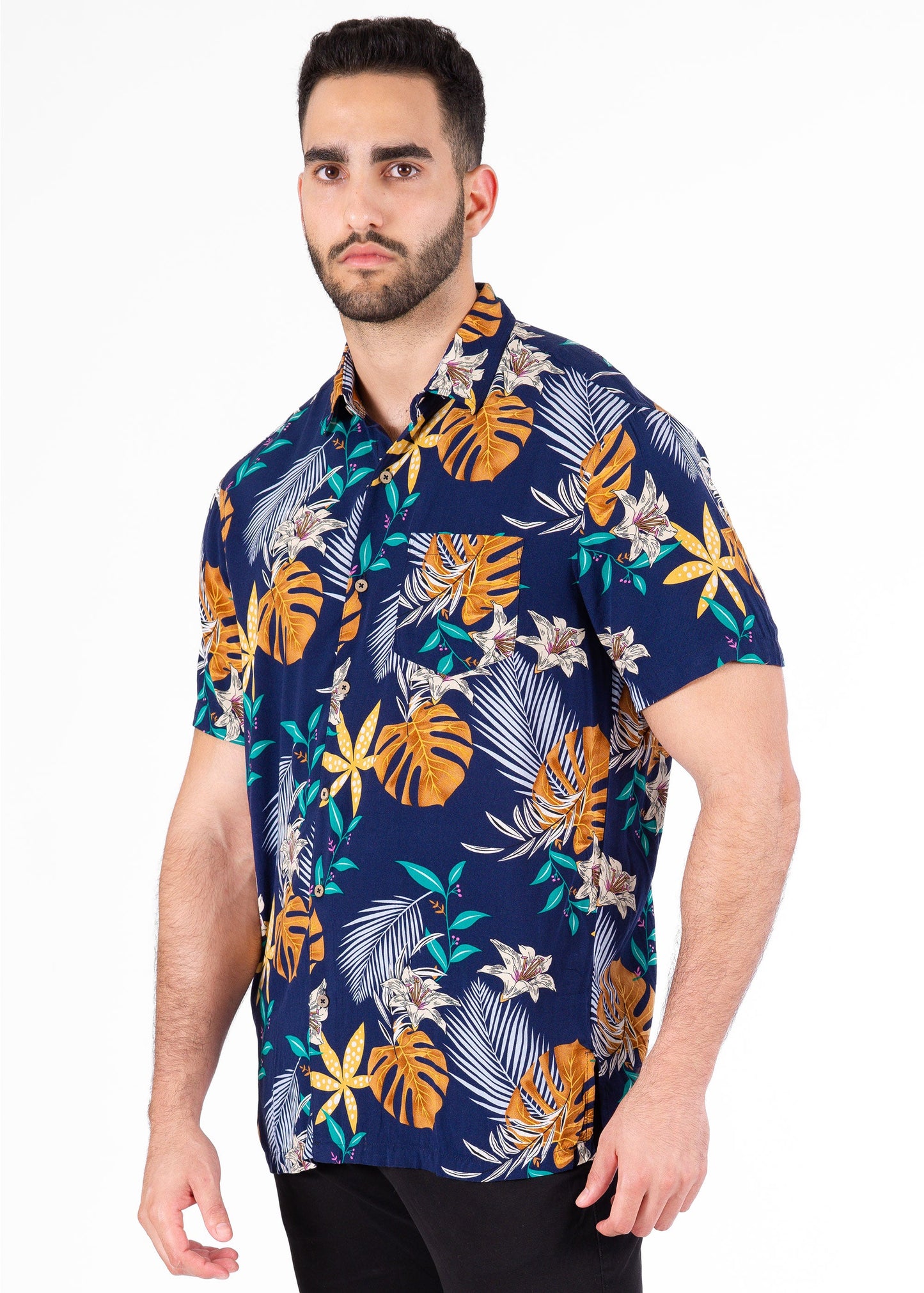 Bespoke short sleeve dress shirt. Paradise palms
