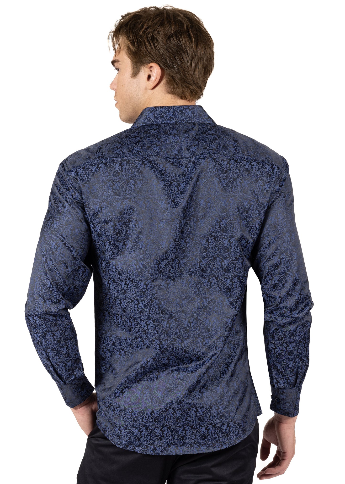 Bespoke paisley Dream Navy long sleeve button up dress dress shirt - Navy