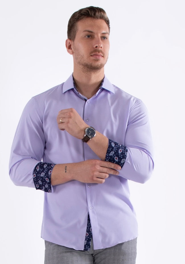 Bespoke Performance stretch fit long sleeve button up dress shirt. Lilac