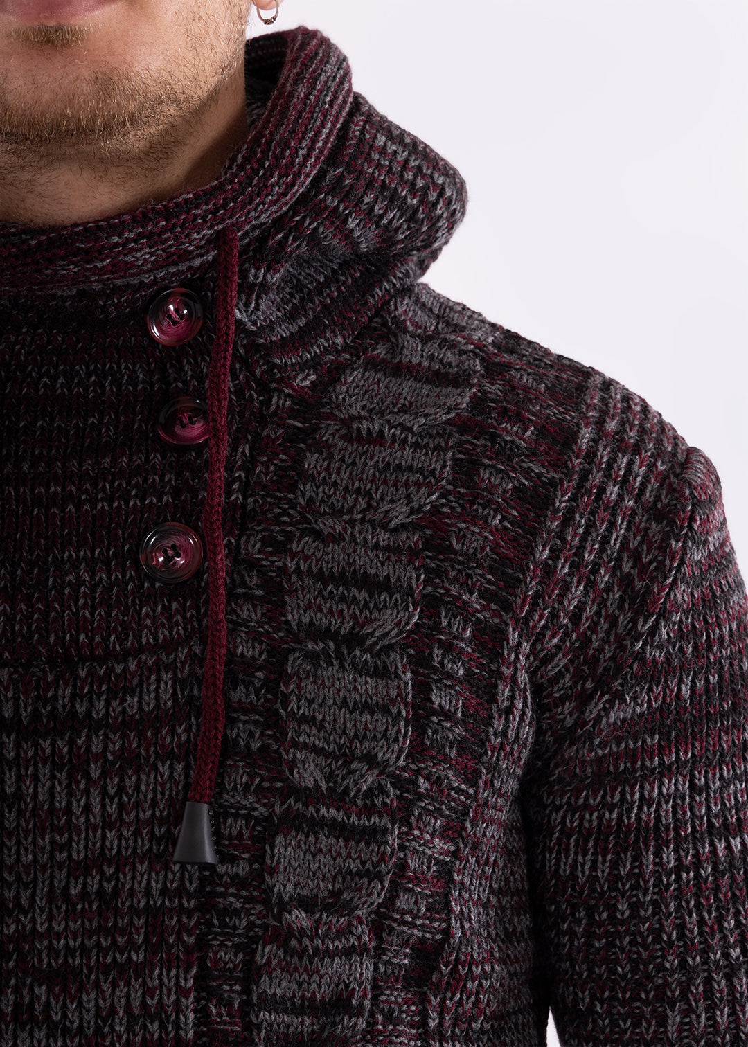 Bespoke Ribbed knit faux fur hooded pullover slim fit sweater - Burgundy