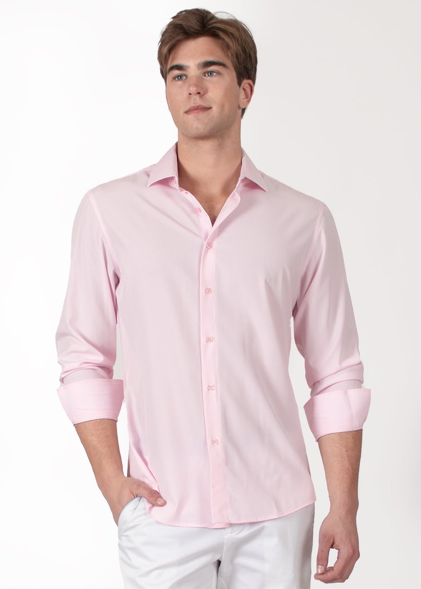 Bespoke Solid essential long sleeve button up dress shirt - Pink