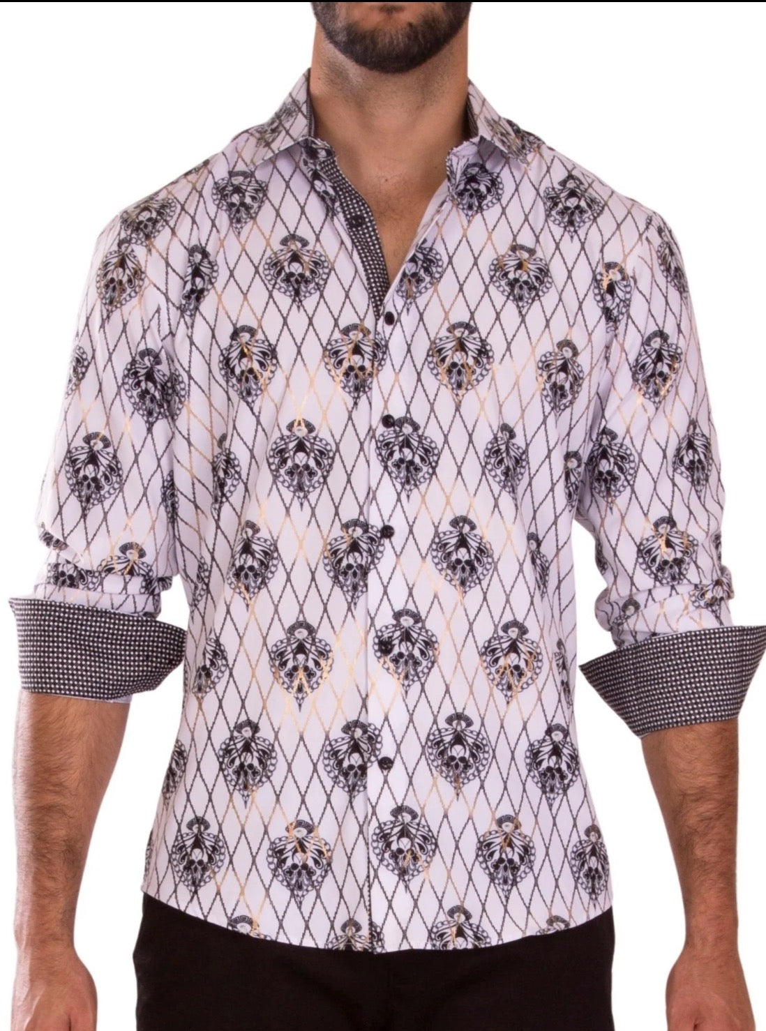 Bespoke Moda long sleeve button up dress shirt. White shiny royal