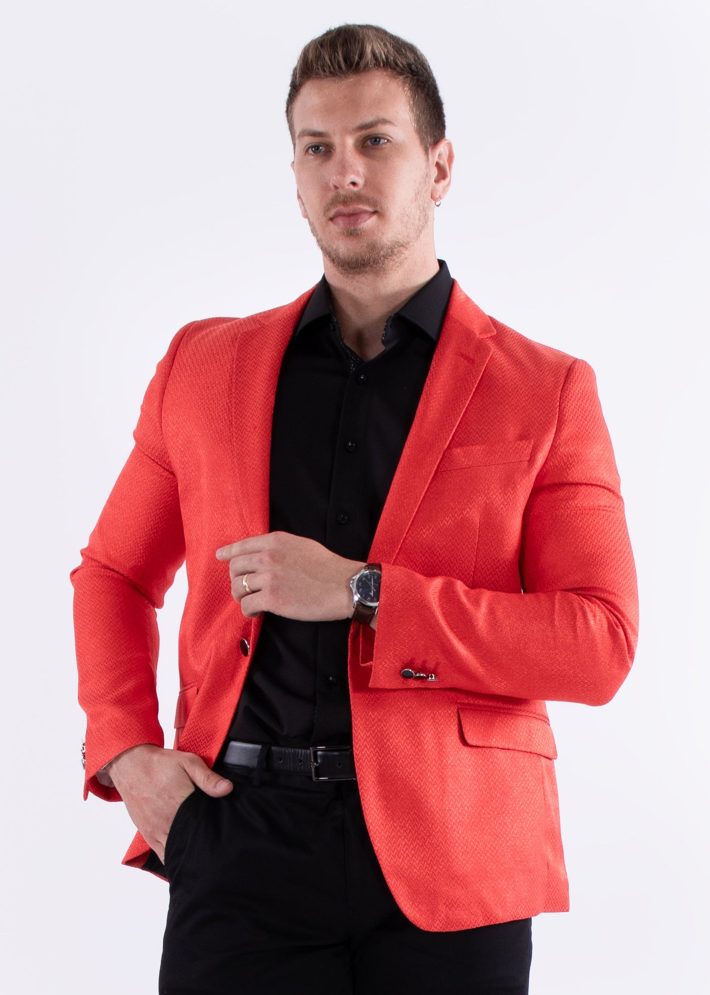Bespoke Moda Red Micro Zig-Zag Blazer