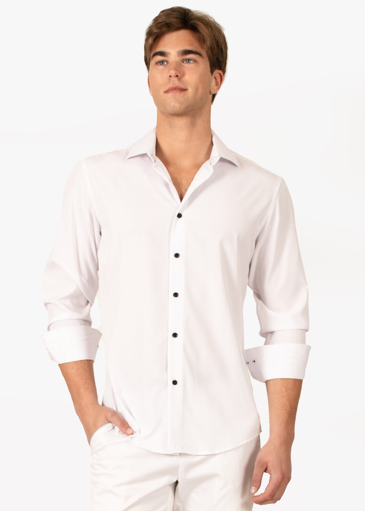 Bespoke Solid essential long sleeve button up dress shirt - White