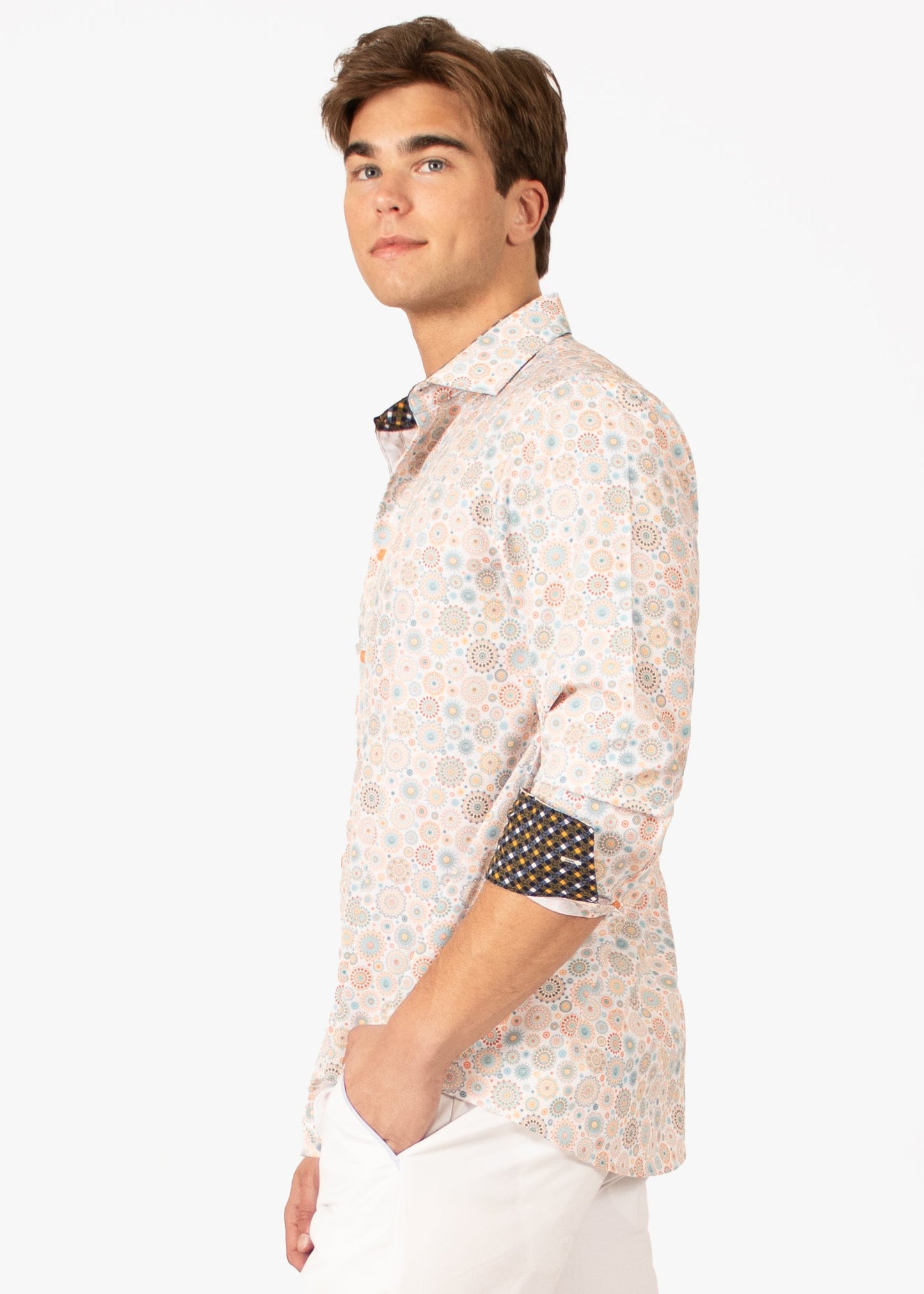 Bespoke Moda long sleeve button up dress shirt. Retro natural