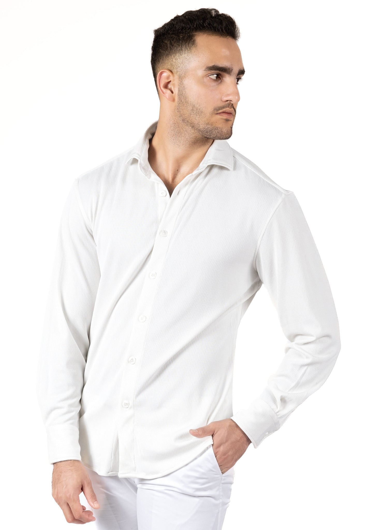 Bespoke textured Long Sleeve Dress shirt - White