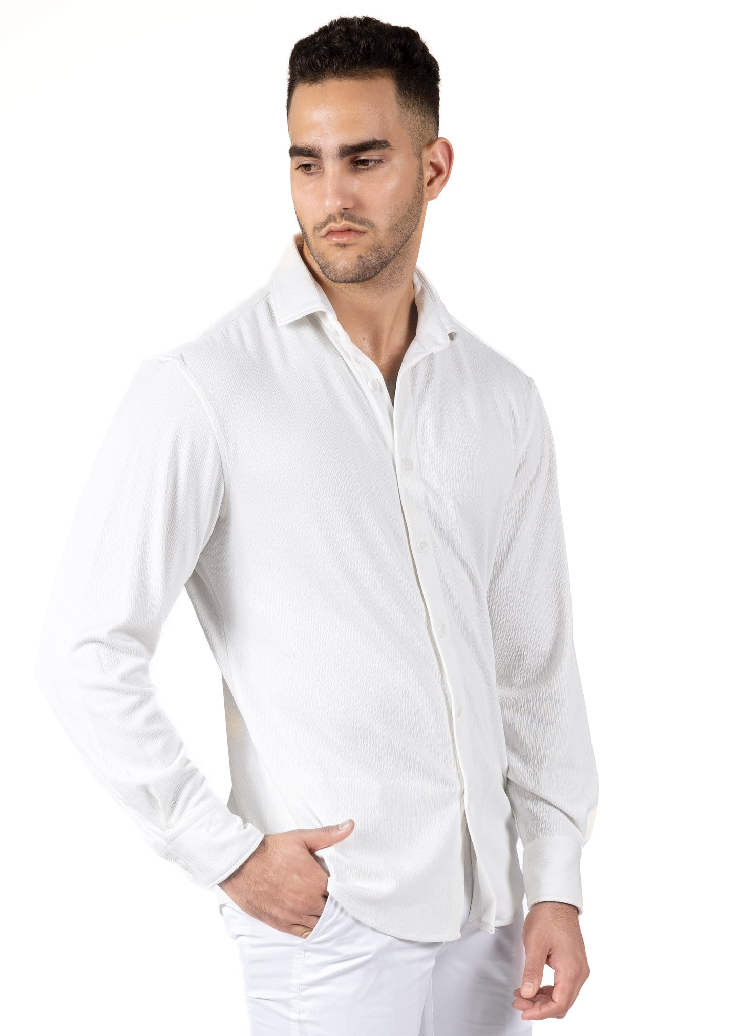 Bespoke textured Long Sleeve Dress shirt - White