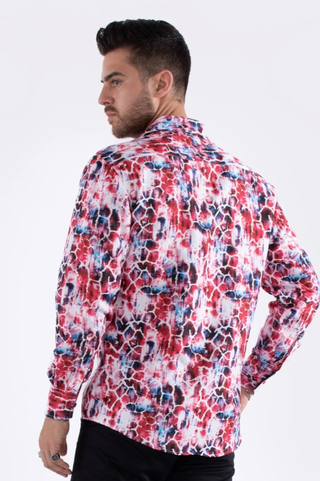 Bespoke Moda long sleeve button up dress shirt. Cracked red